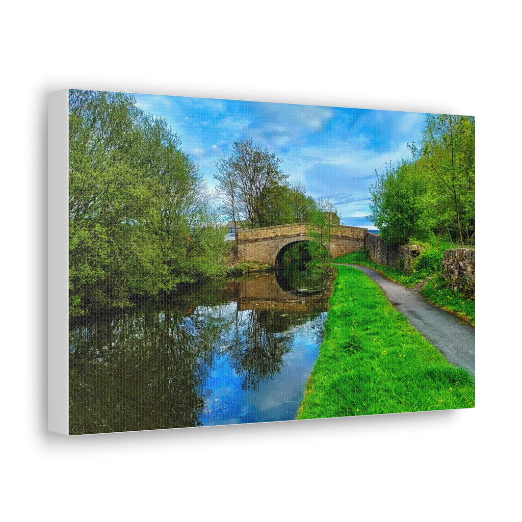 Countryside Canal Bridge Canvas Print Tranquil River Path Wall Art