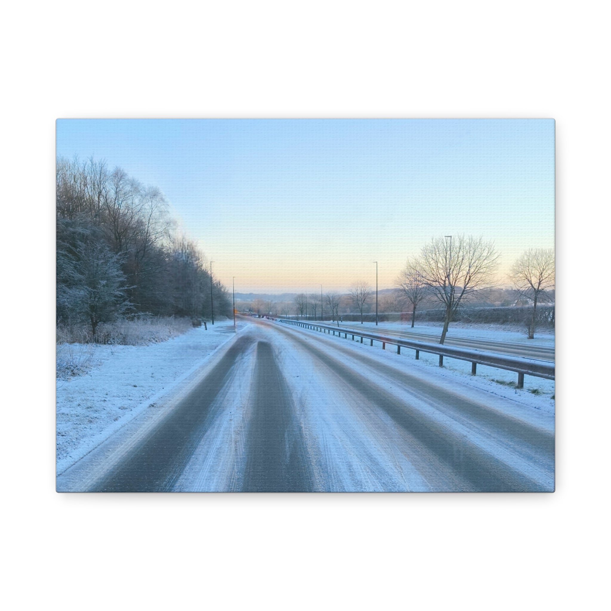 Winter Road Canvas Print Snowy Sunrise Stretched Matte Wall Art