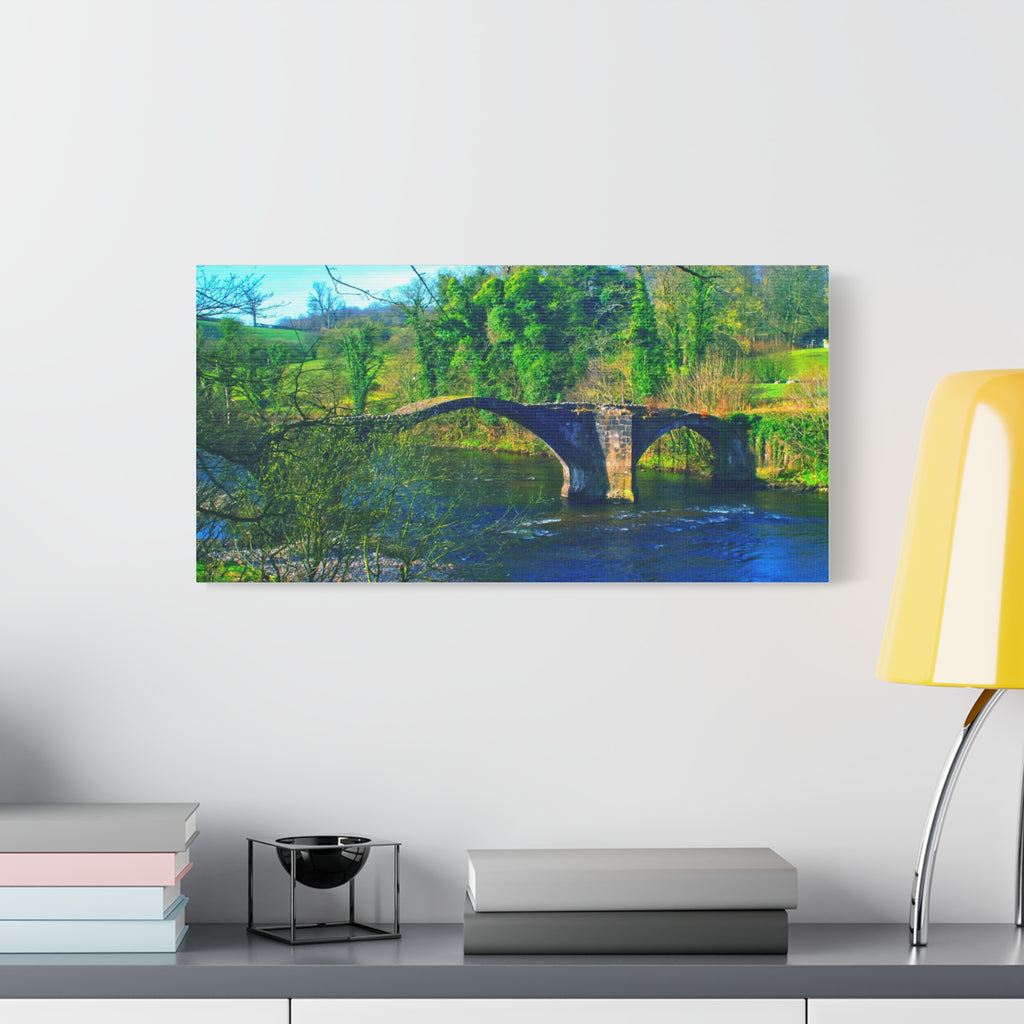 Scenic Stone Bridge Canvas Wall Art — River Landscape Print
