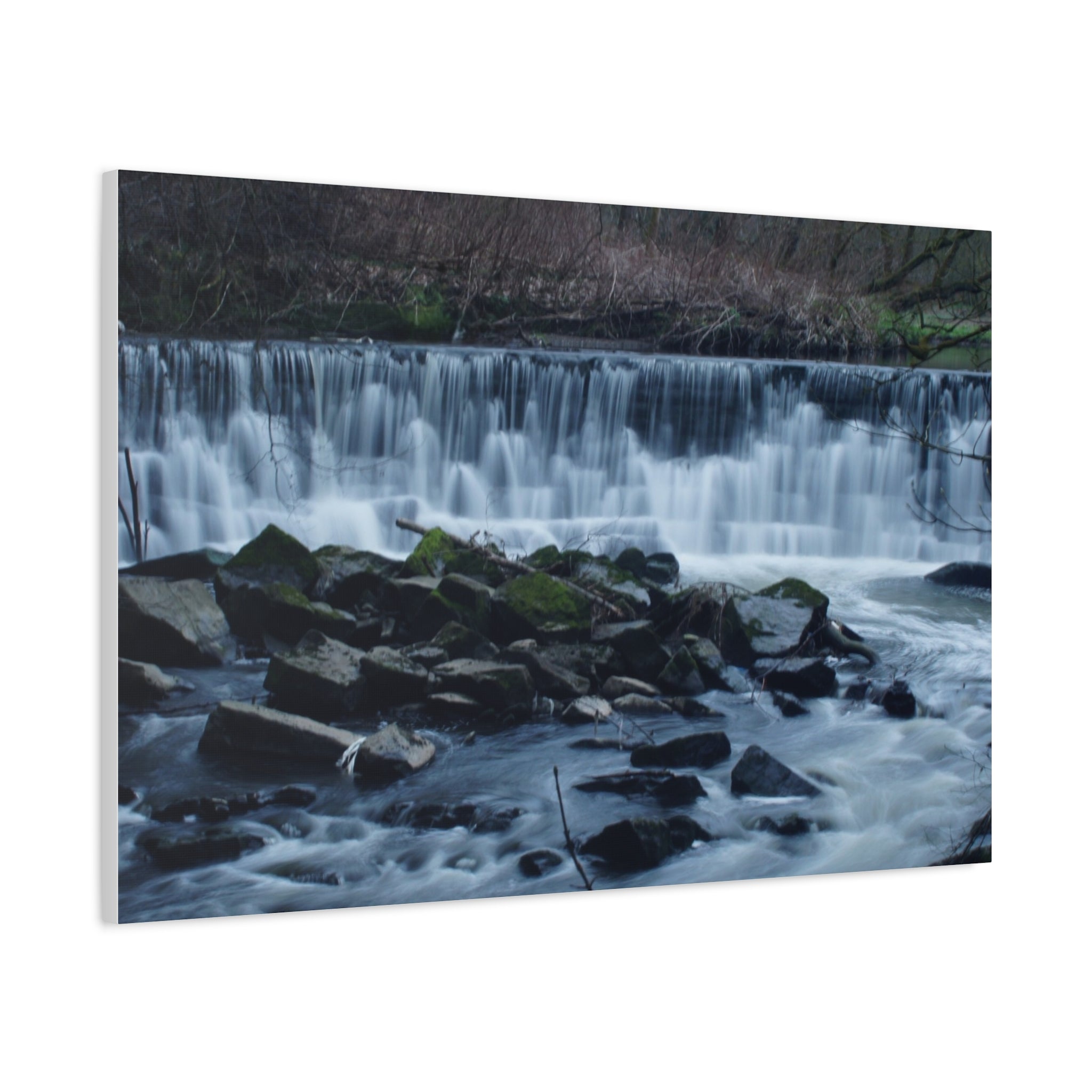 Waterfall Matte Canvas Print Serene River Landscape Stretched Wall Art