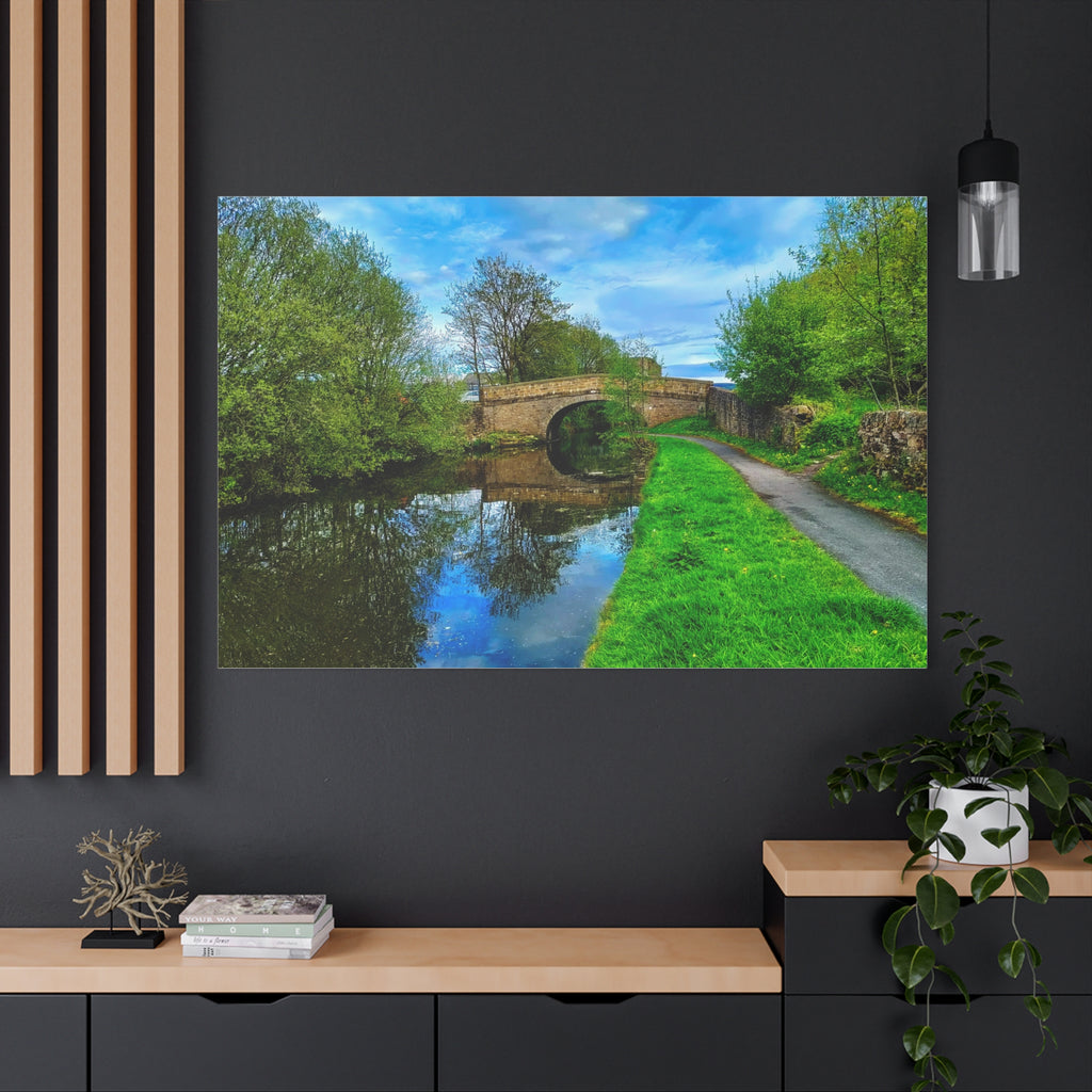 Countryside Canal Bridge Canvas Print Tranquil River Path Wall Art