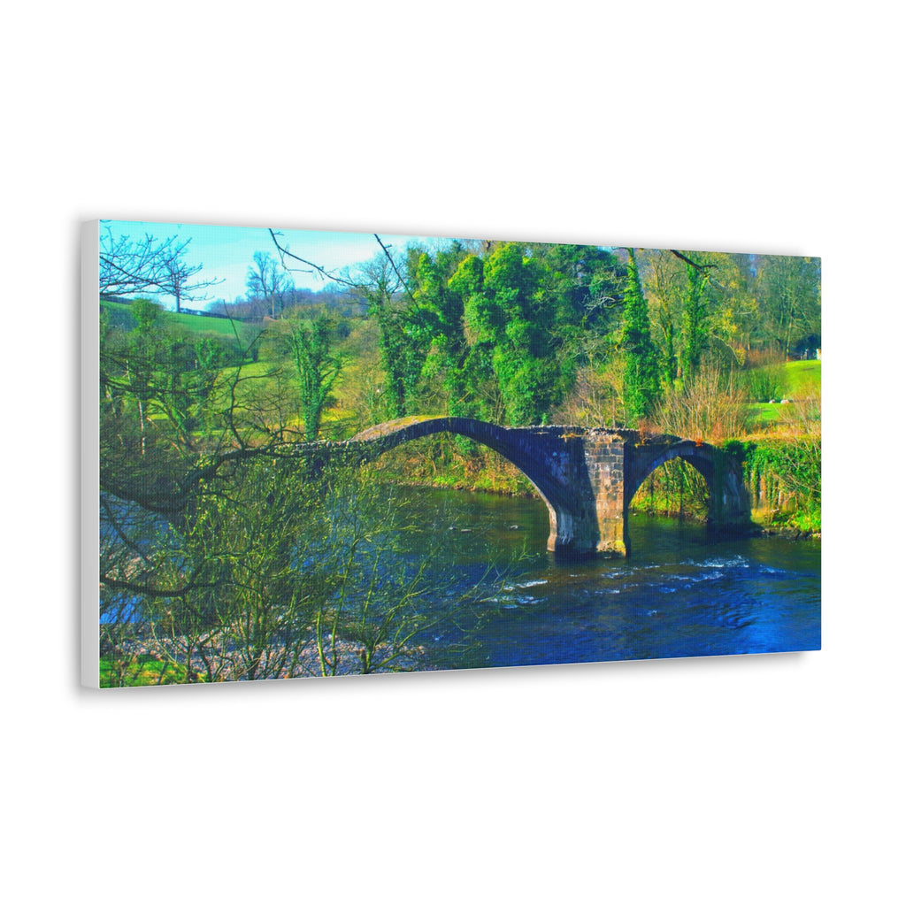 Scenic Stone Bridge Canvas Wall Art — River Landscape Print