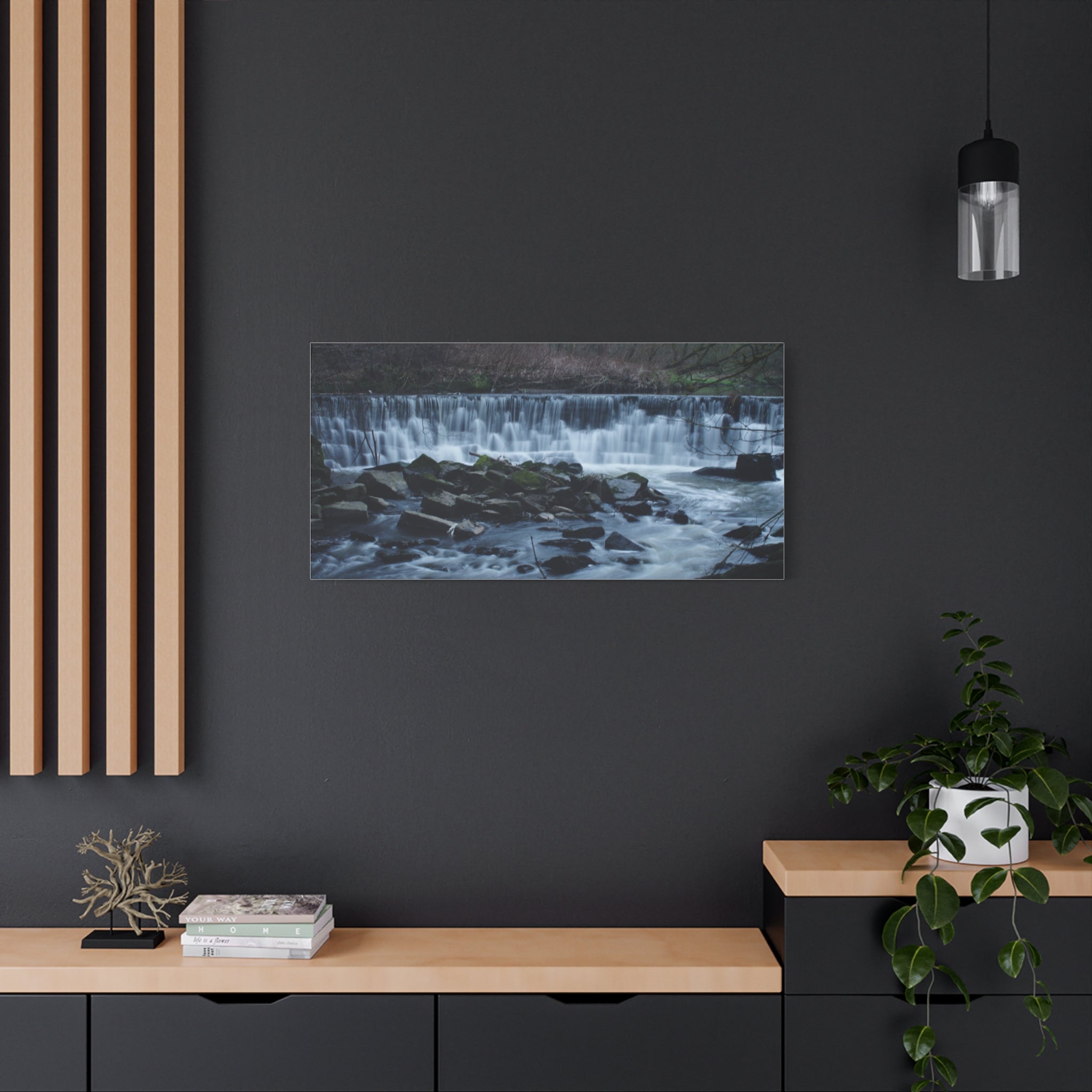 Waterfall Matte Canvas Print Serene River Landscape Stretched Wall Art