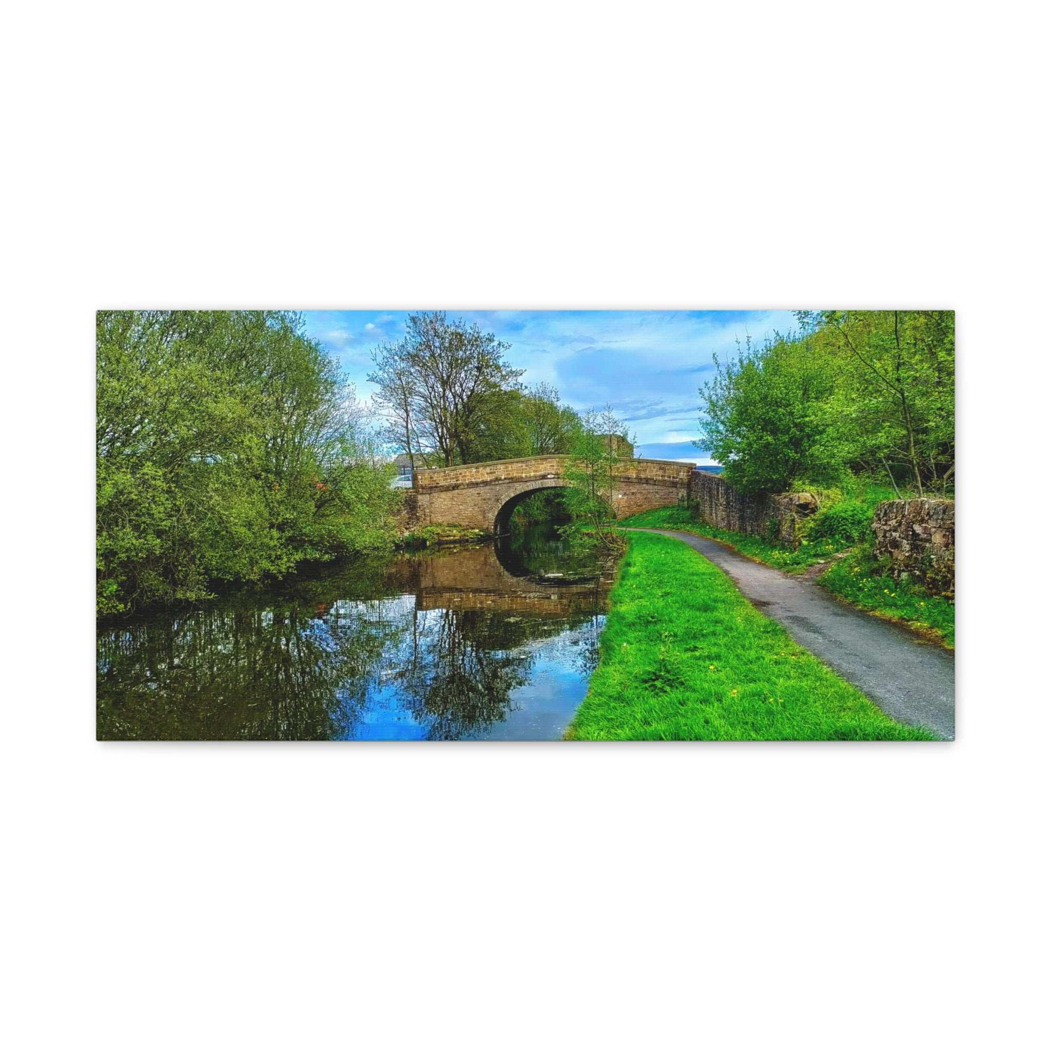 Countryside Canal Bridge Canvas Print Tranquil River Path Wall Art