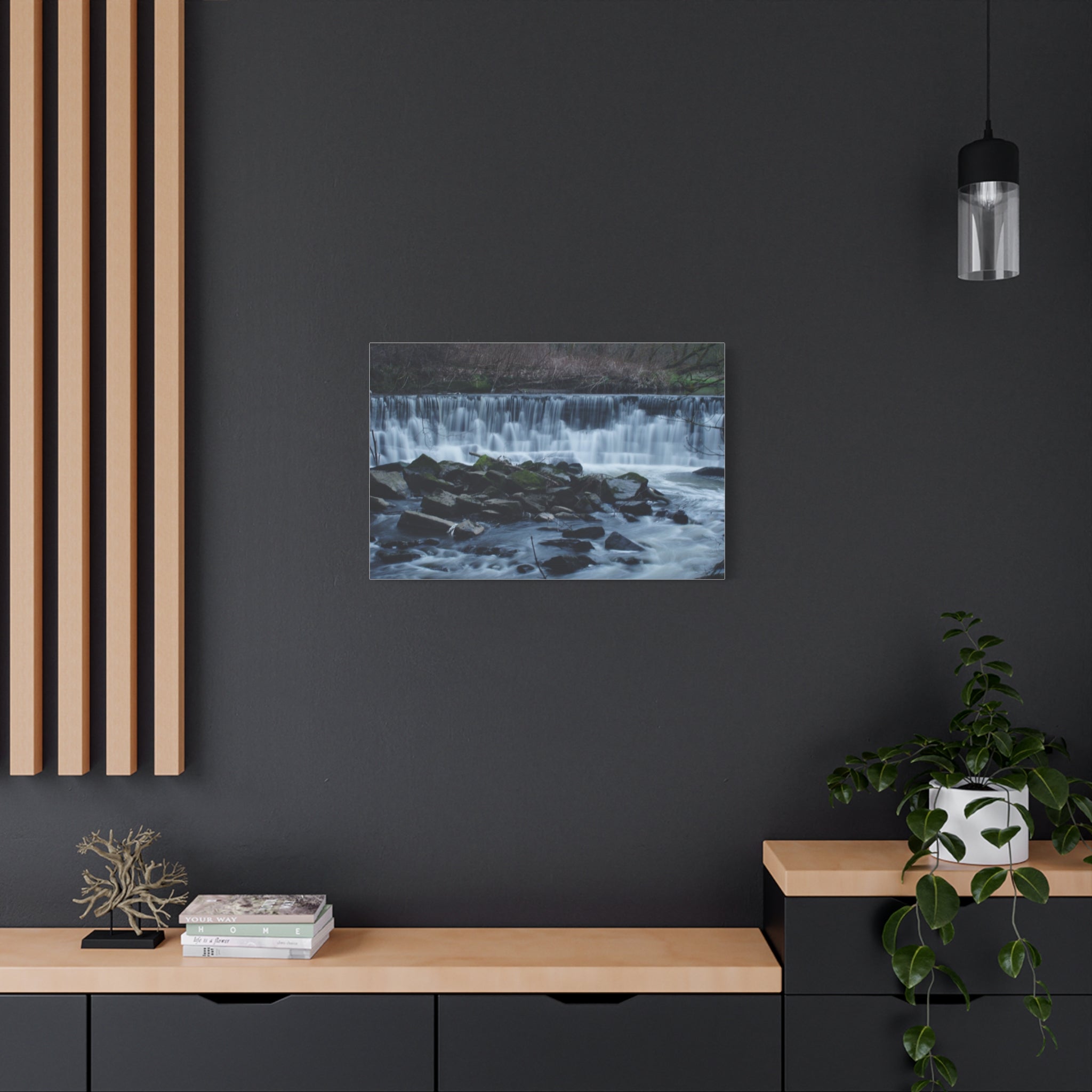 Waterfall Matte Canvas Print Serene River Landscape Stretched Wall Art