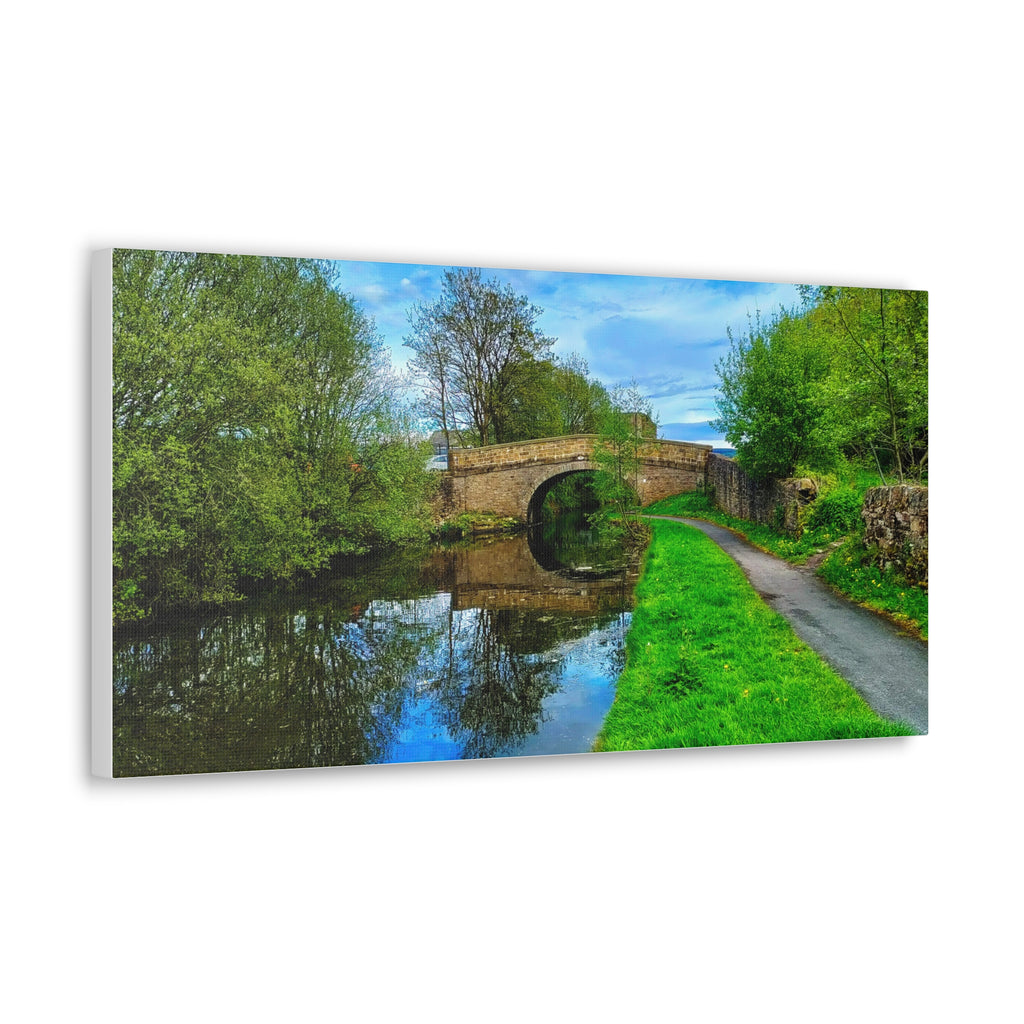 Countryside Canal Bridge Canvas Print Tranquil River Path Wall Art