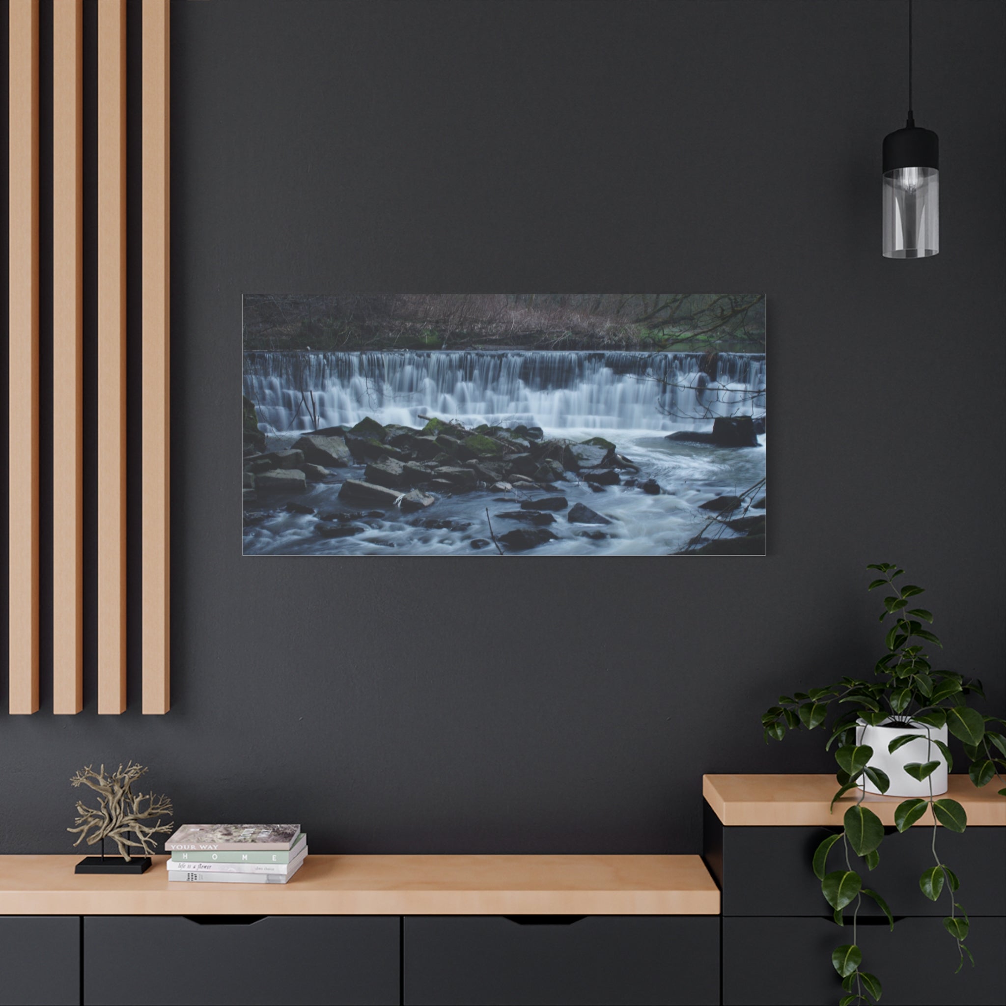 Waterfall Matte Canvas Print Serene River Landscape Stretched Wall Art