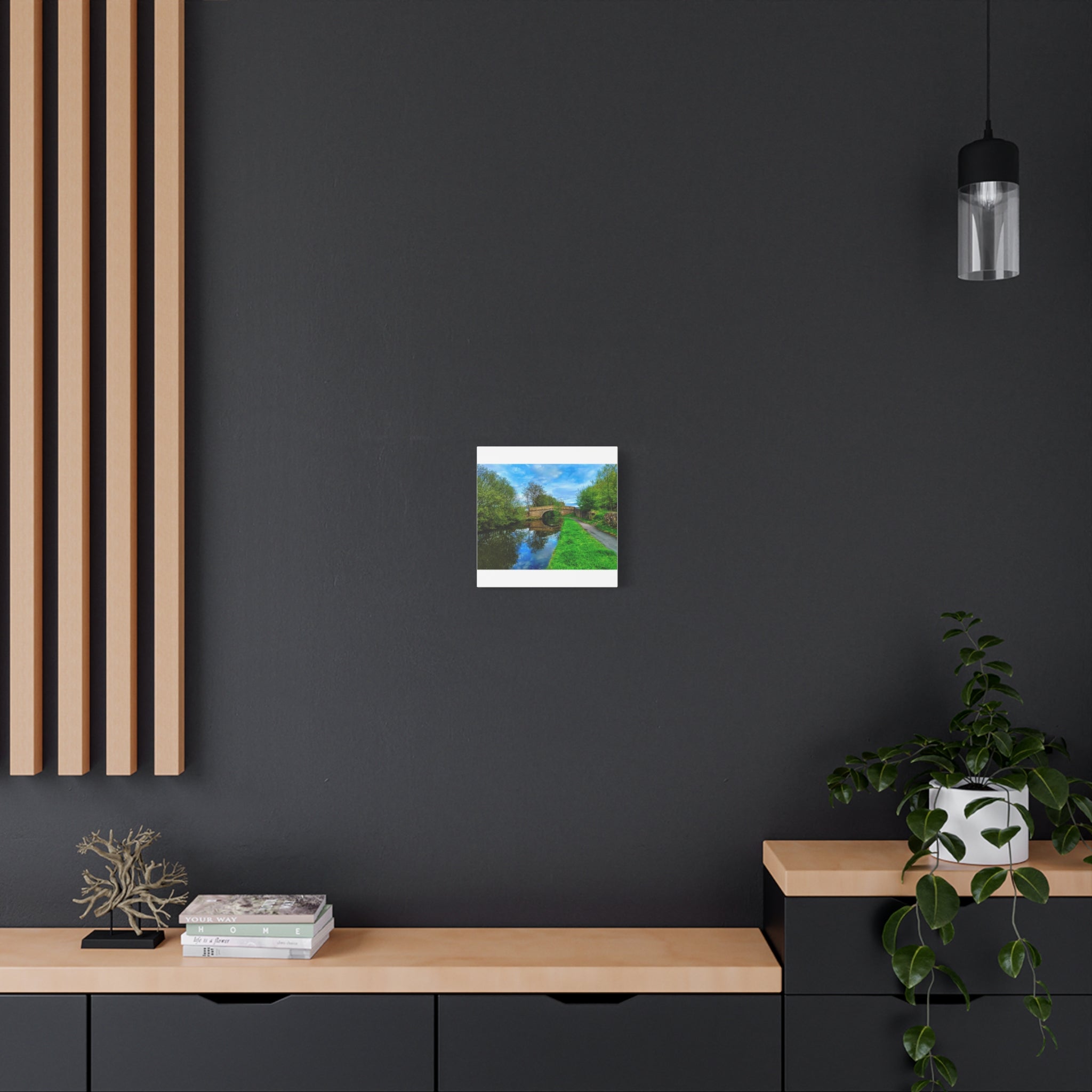 Countryside Canal Bridge Canvas Print Tranquil River Path Wall Art