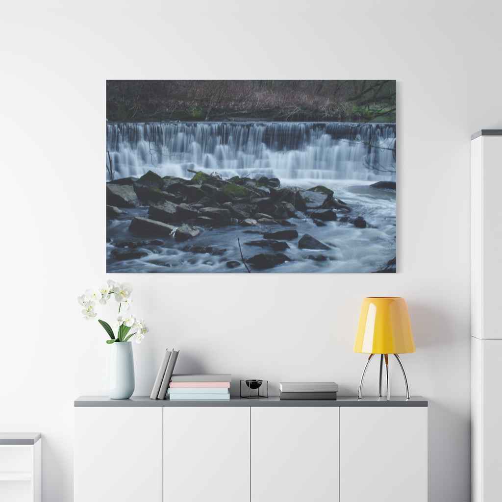 Waterfall Matte Canvas Print Serene River Landscape Stretched Wall Art