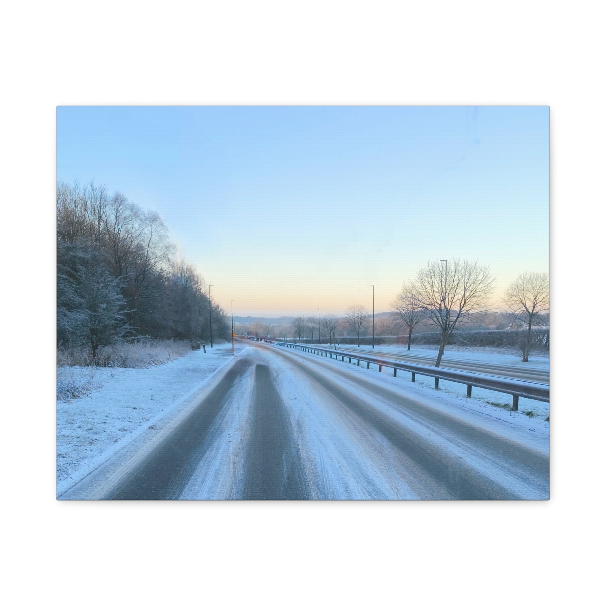 Winter Road Canvas Print Snowy Sunrise Stretched Matte Wall Art