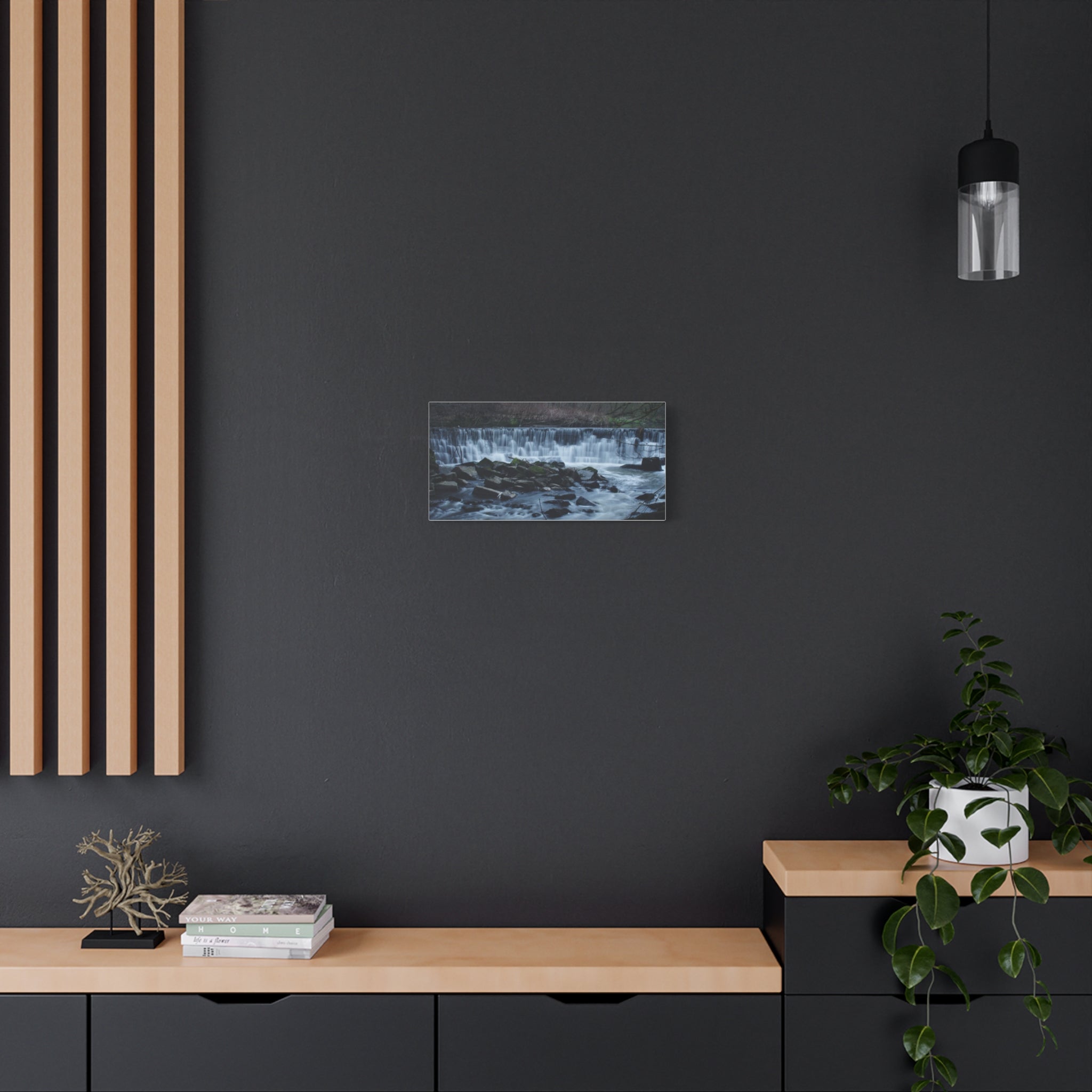 Waterfall Matte Canvas Print Serene River Landscape Stretched Wall Art
