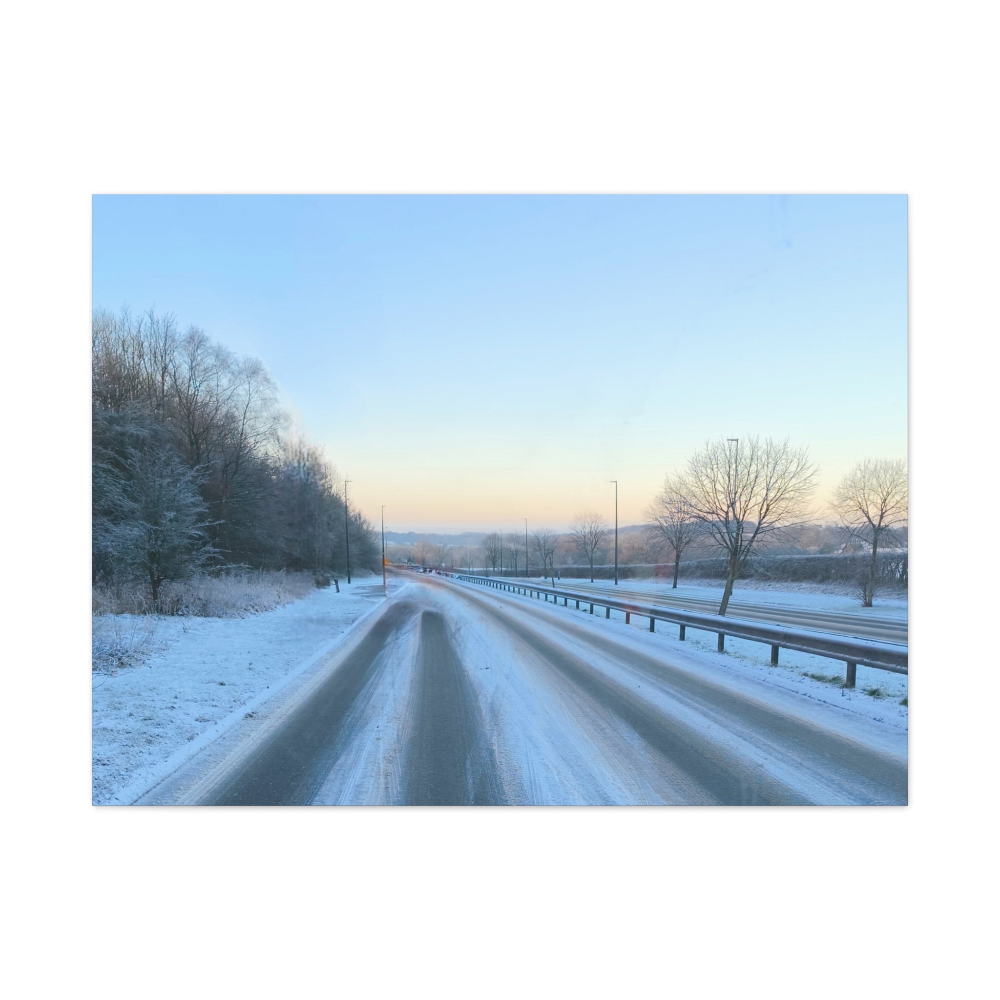 Winter Road Canvas Print Snowy Sunrise Stretched Matte Wall Art