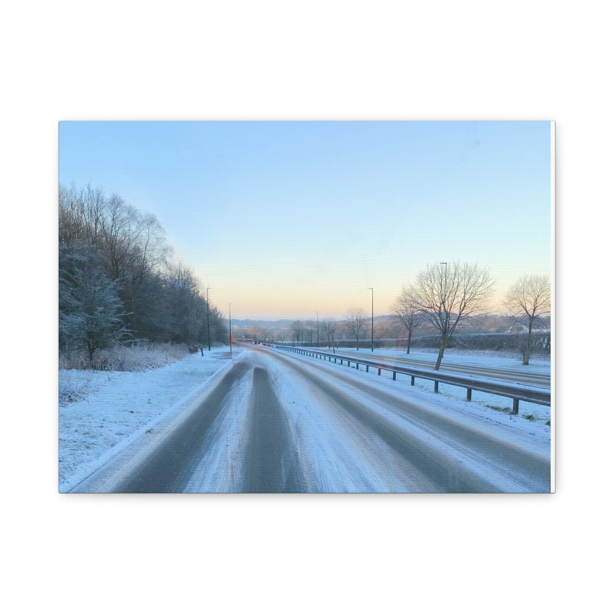 Winter Road Canvas Print Snowy Sunrise Stretched Matte Wall Art