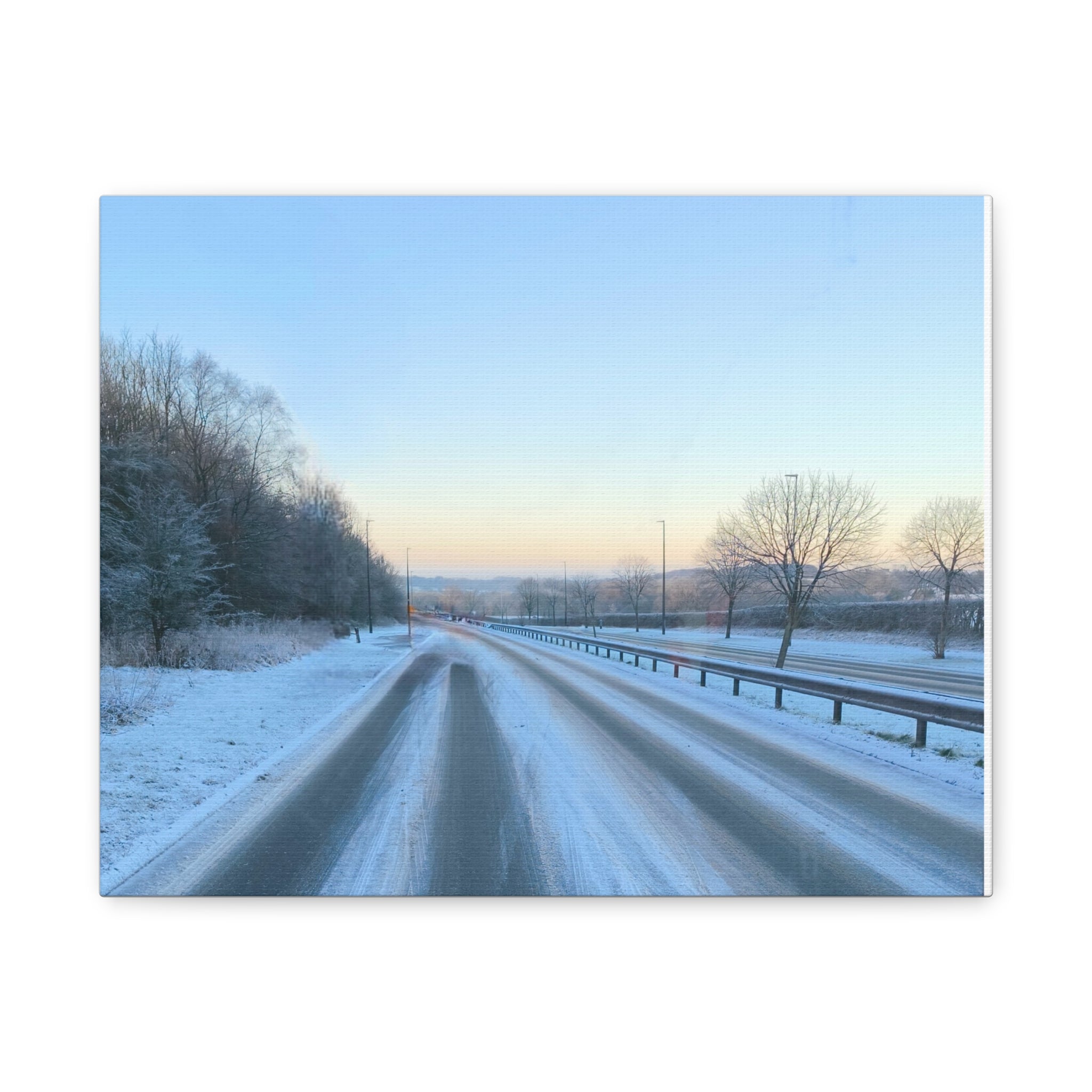 Winter Road Canvas Print Snowy Sunrise Stretched Matte Wall Art