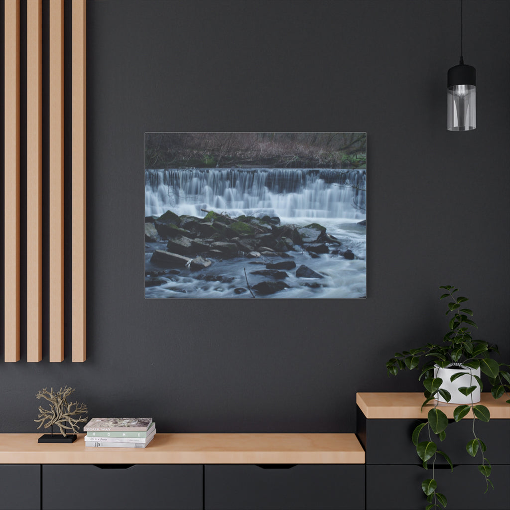 Waterfall Matte Canvas Print Serene River Landscape Stretched Wall Art