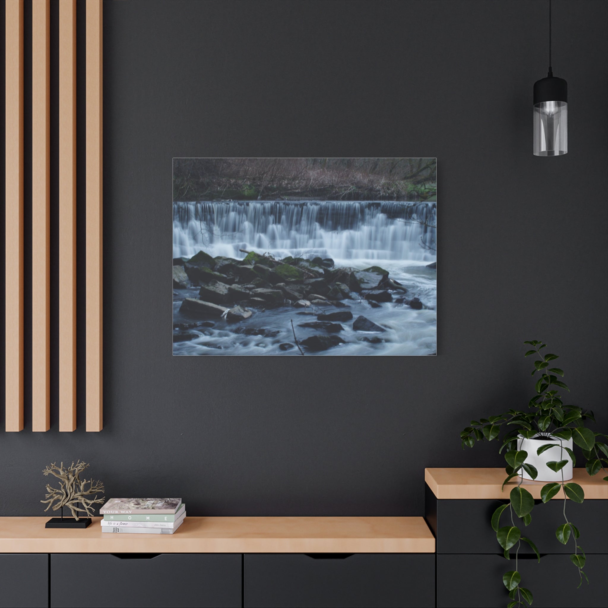 Waterfall Matte Canvas Print Serene River Landscape Stretched Wall Art