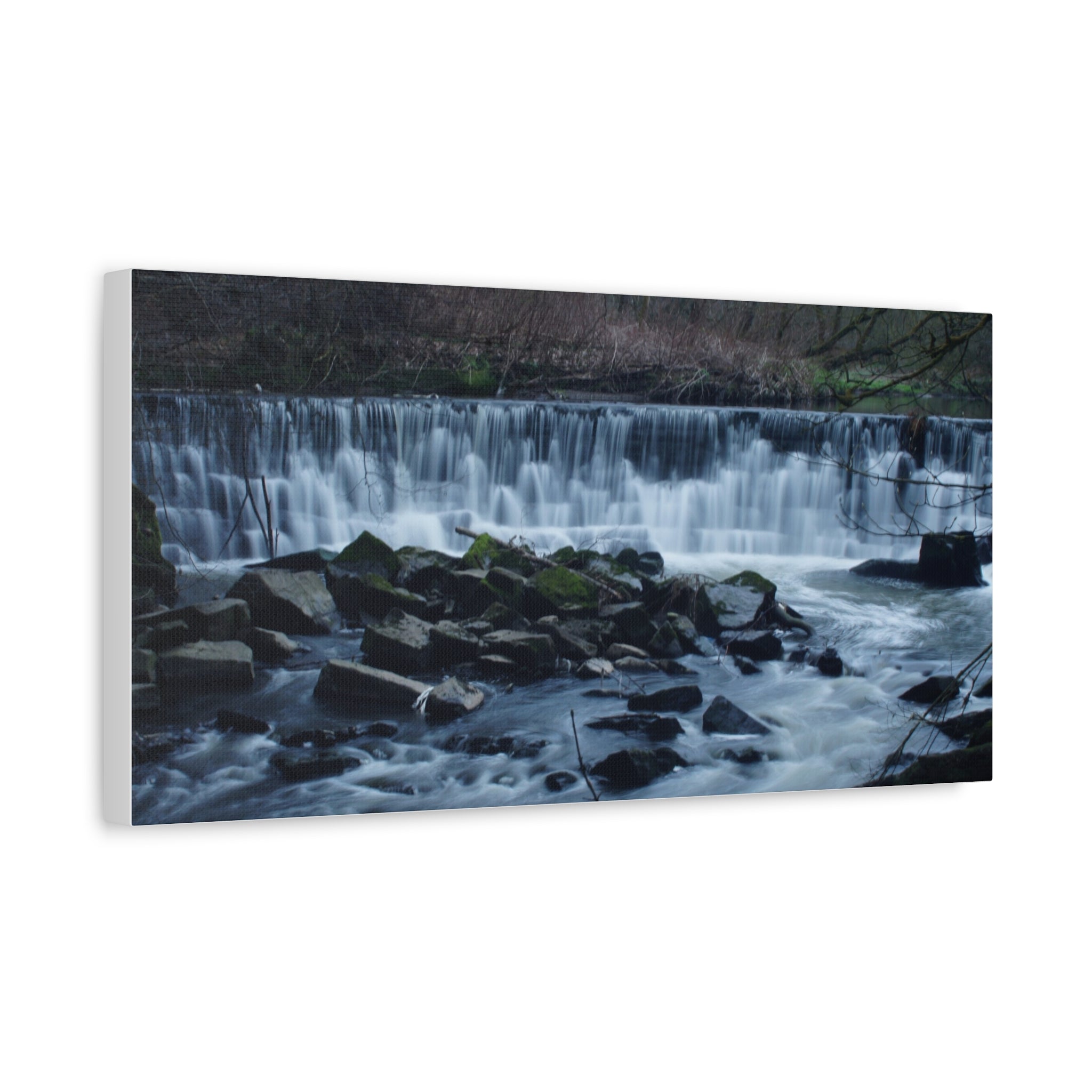 Waterfall Matte Canvas Print Serene River Landscape Stretched Wall Art