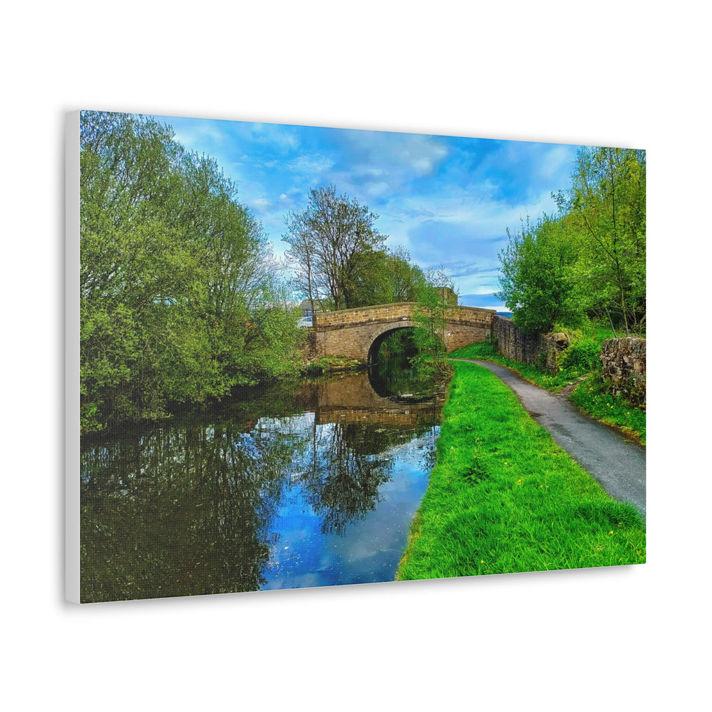 Countryside Canal Bridge Canvas Print Tranquil River Path Wall Art