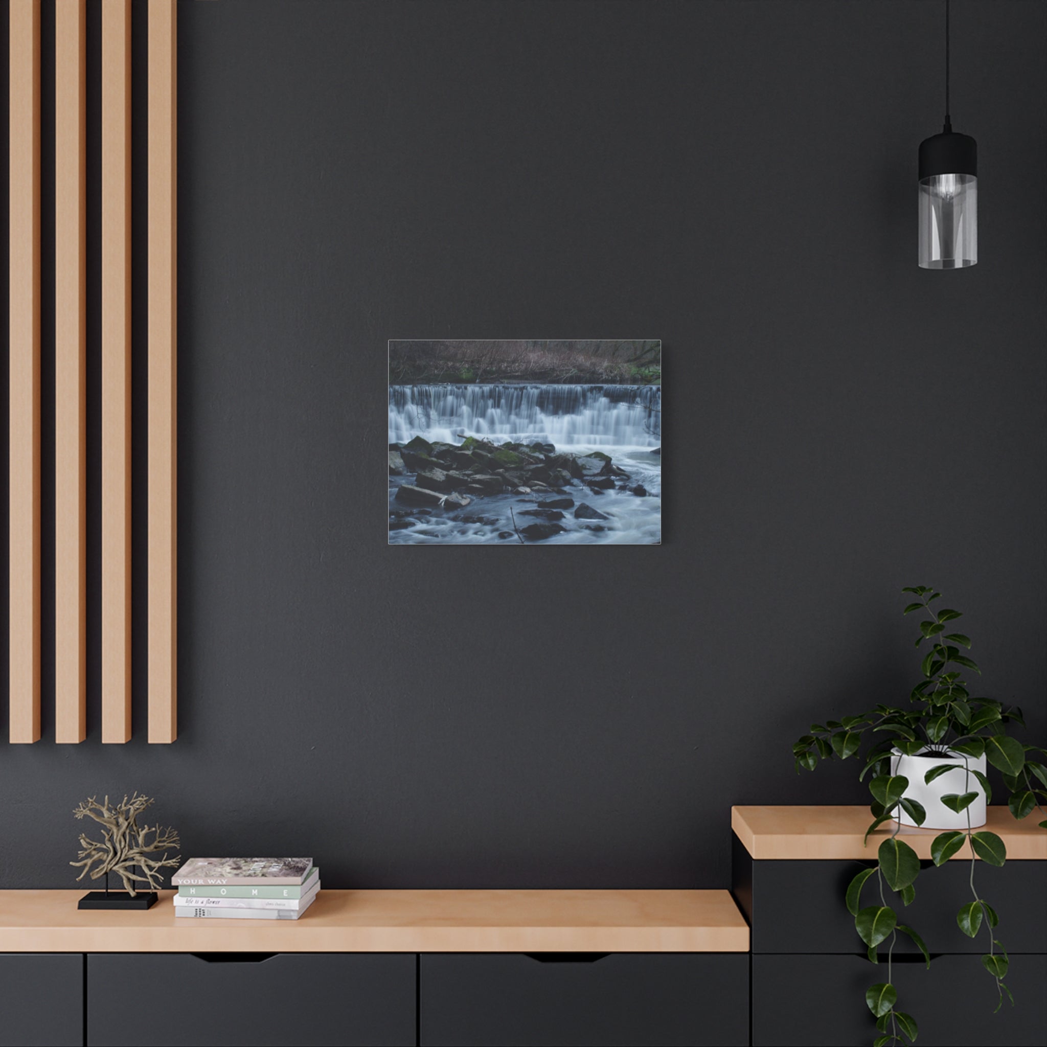 Waterfall Matte Canvas Print Serene River Landscape Stretched Wall Art