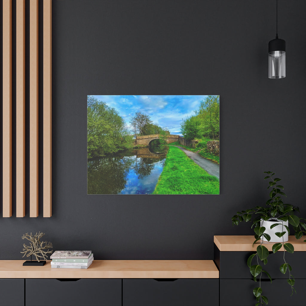 Countryside Canal Bridge Canvas Print Tranquil River Path Wall Art