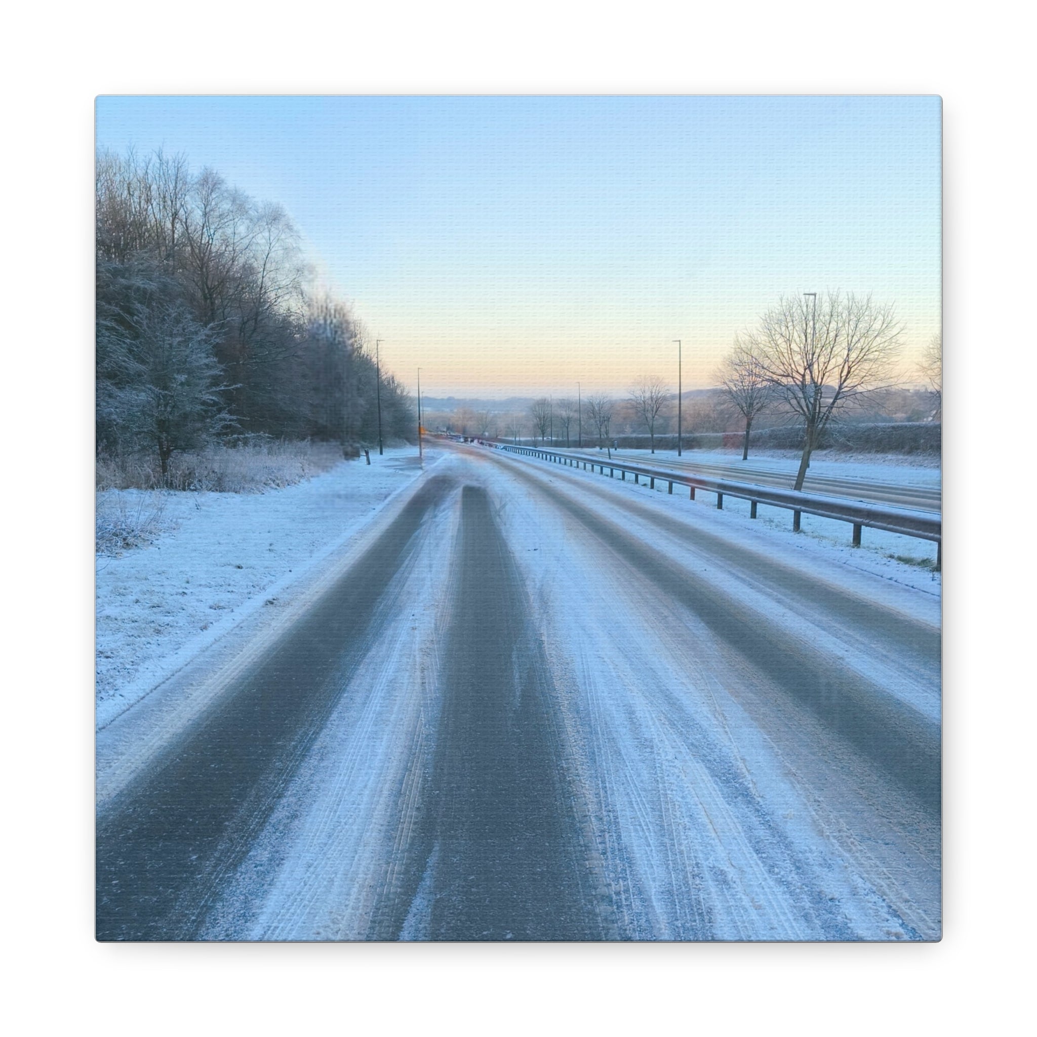 Winter Road Canvas Print Snowy Sunrise Stretched Matte Wall Art
