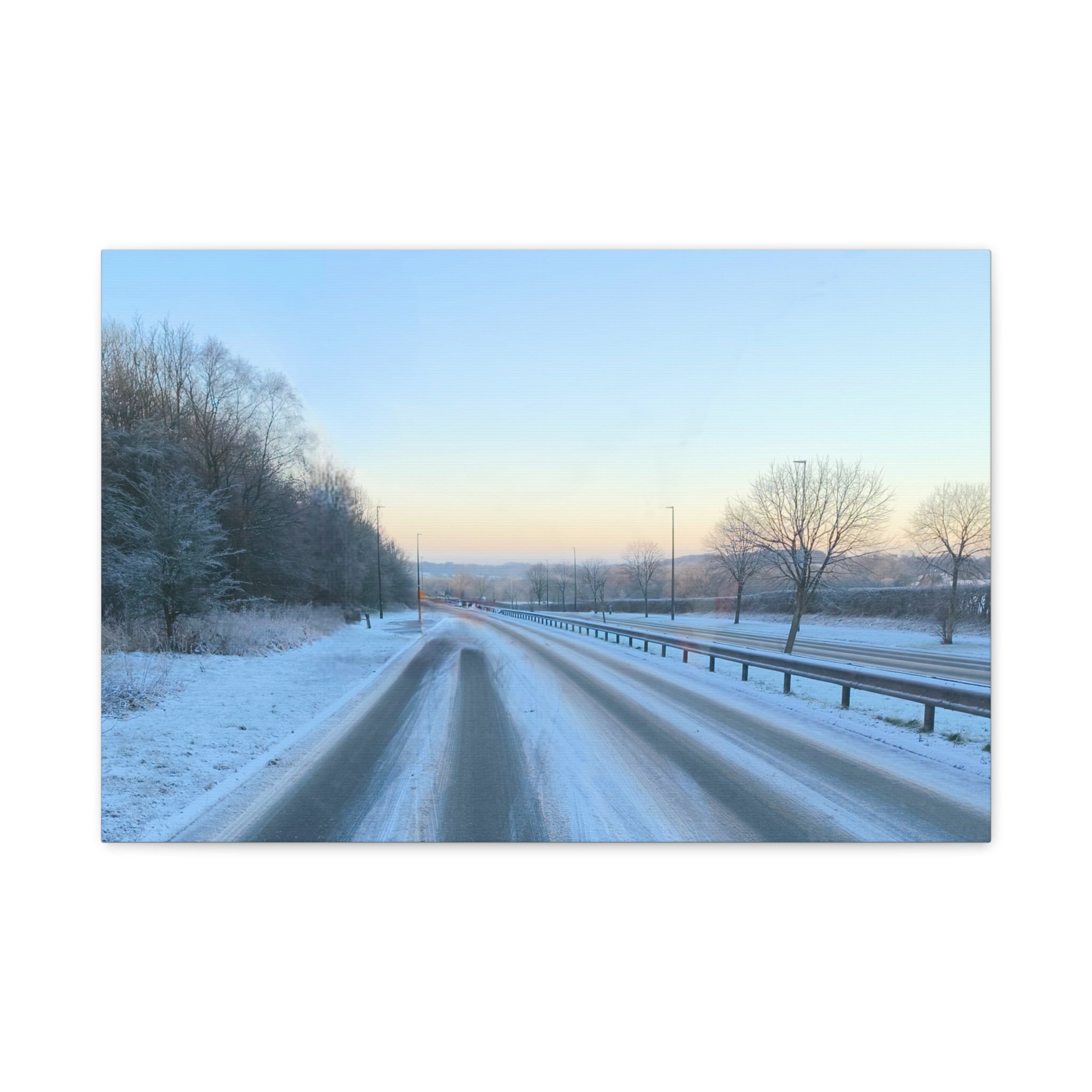 Winter Road Canvas Print Snowy Sunrise Stretched Matte Wall Art
