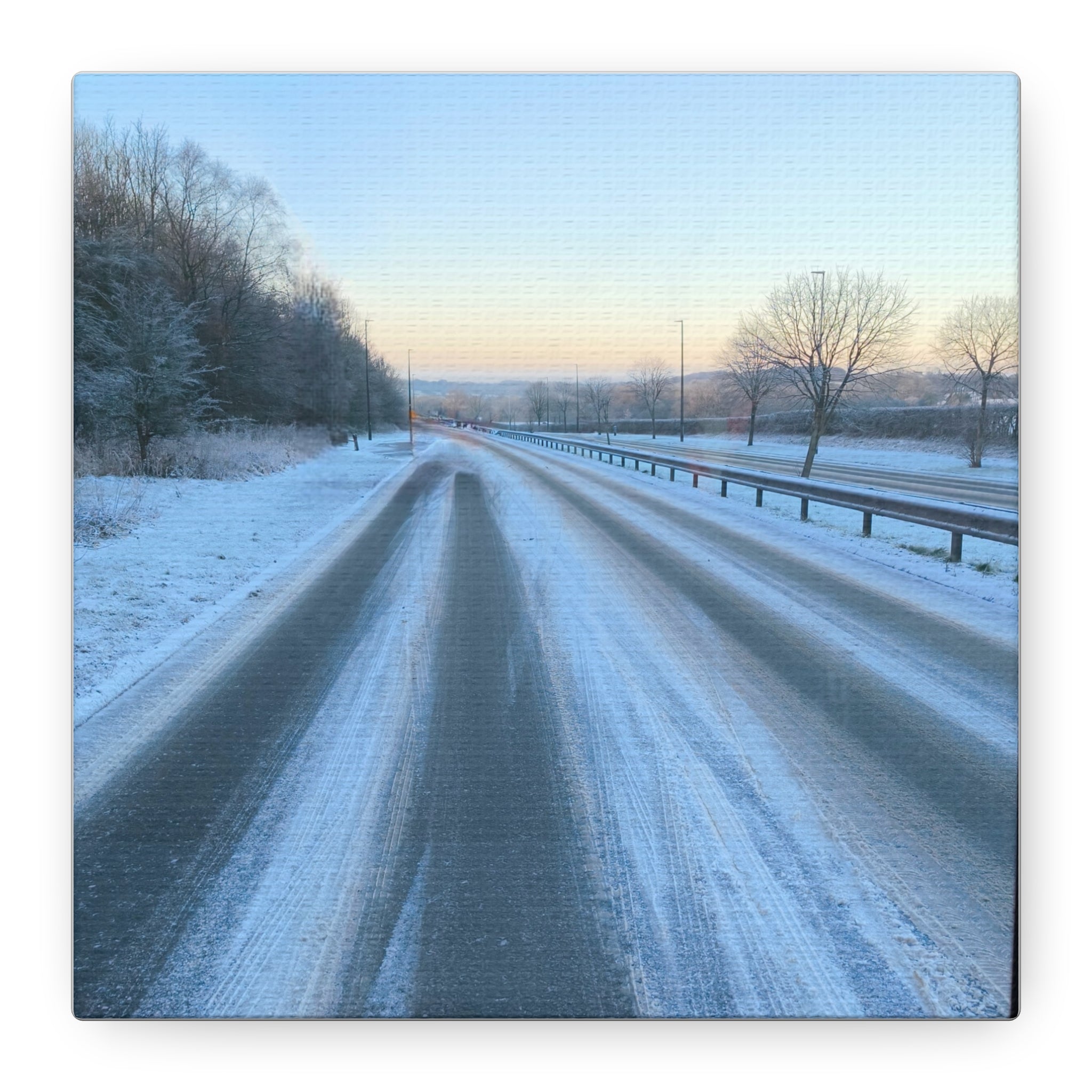 Winter Road Canvas Print Snowy Sunrise Stretched Matte Wall Art