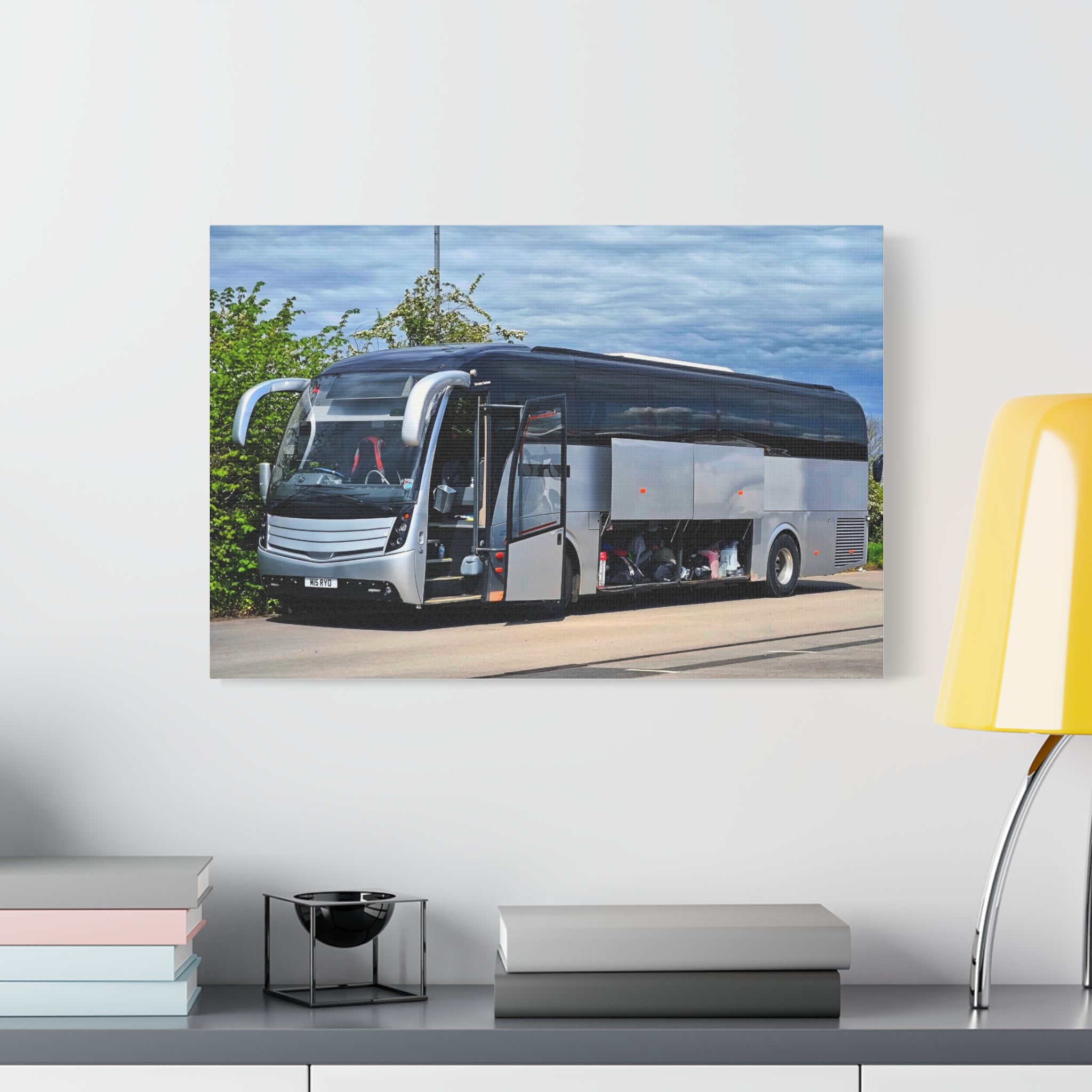 Tour Coach Canvas Print — Modern Luxury Bus Wall Art for Travel Enthusiasts