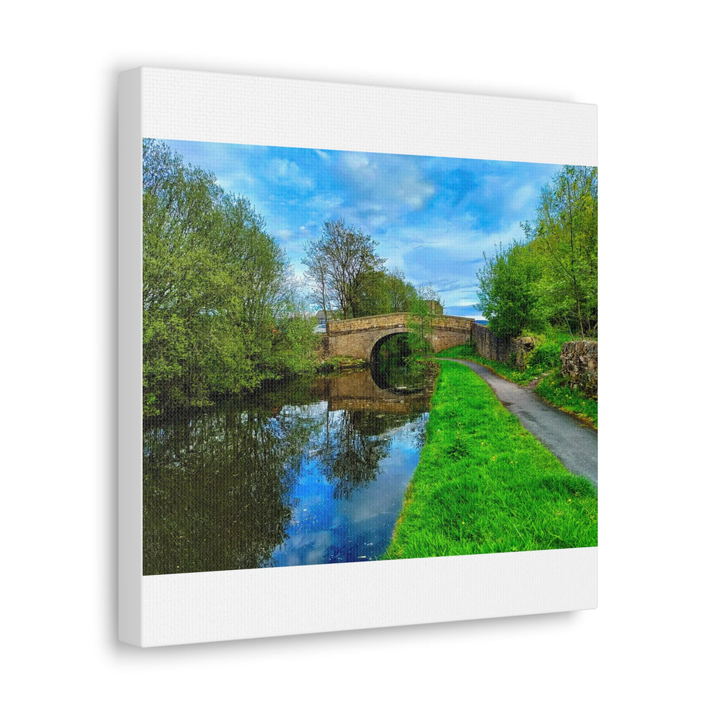 Countryside Canal Bridge Canvas Print Tranquil River Path Wall Art