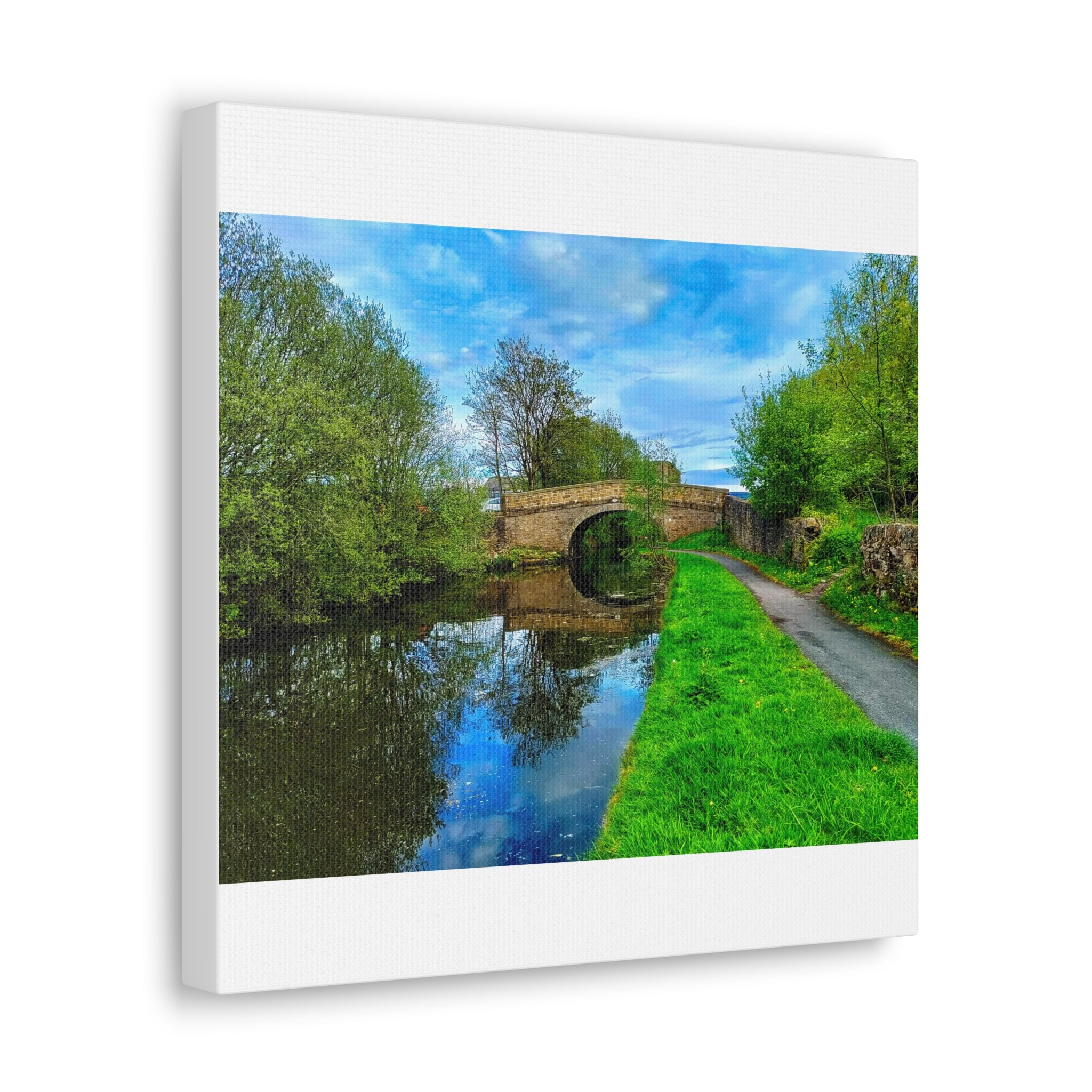 Countryside Canal Bridge Canvas Print Tranquil River Path Wall Art