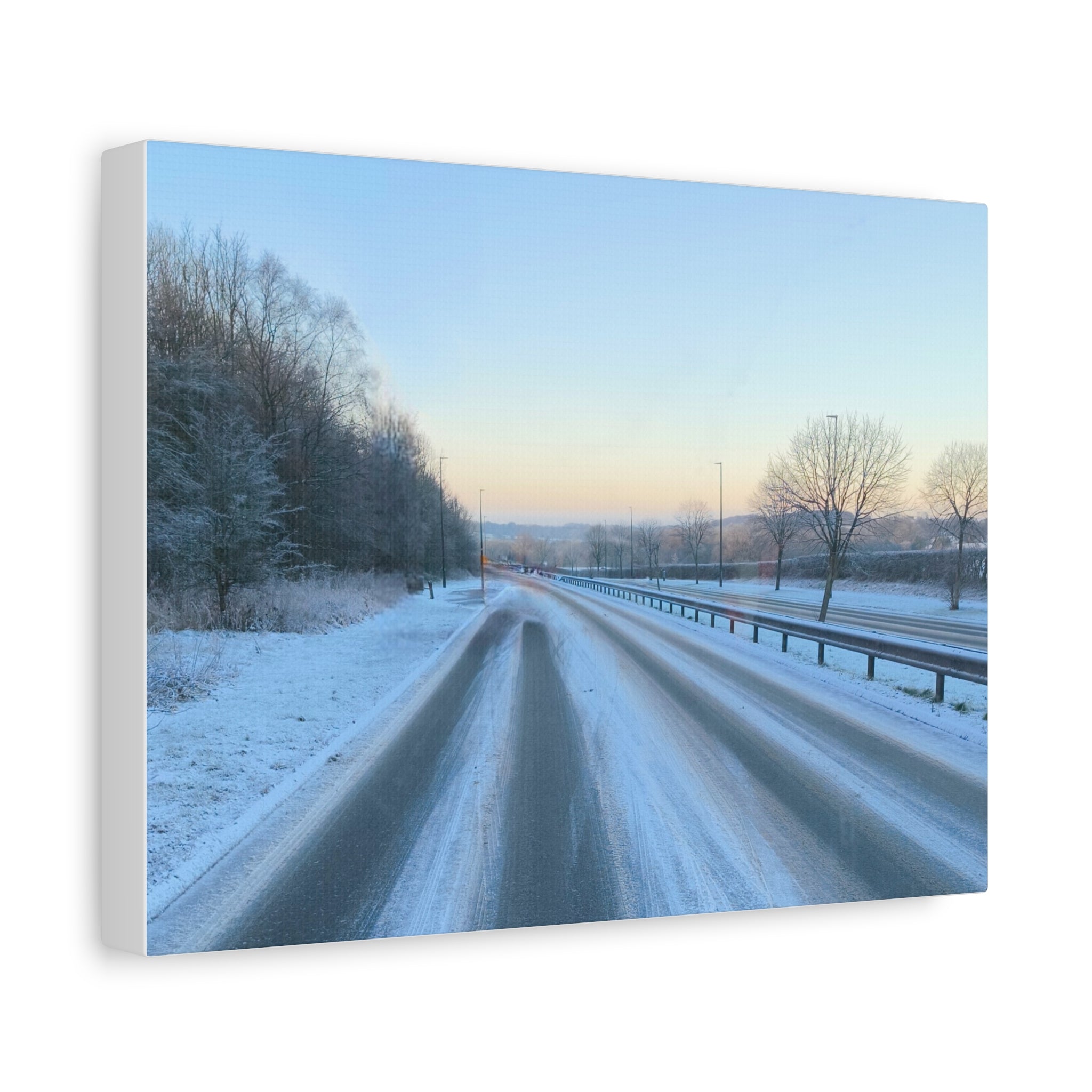 Winter Road Canvas Print Snowy Sunrise Stretched Matte Wall Art