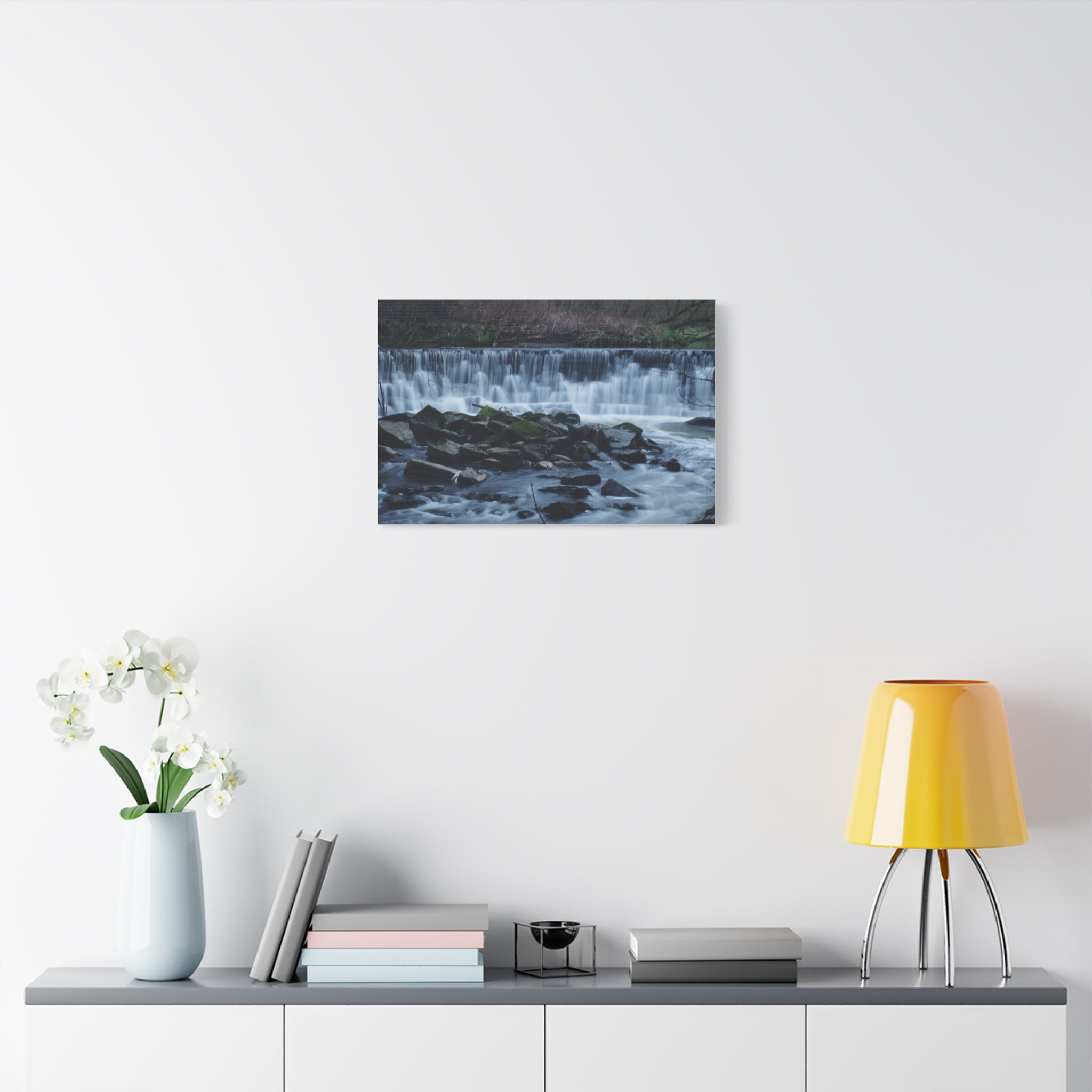 Waterfall Matte Canvas Print Serene River Landscape Stretched Wall Art