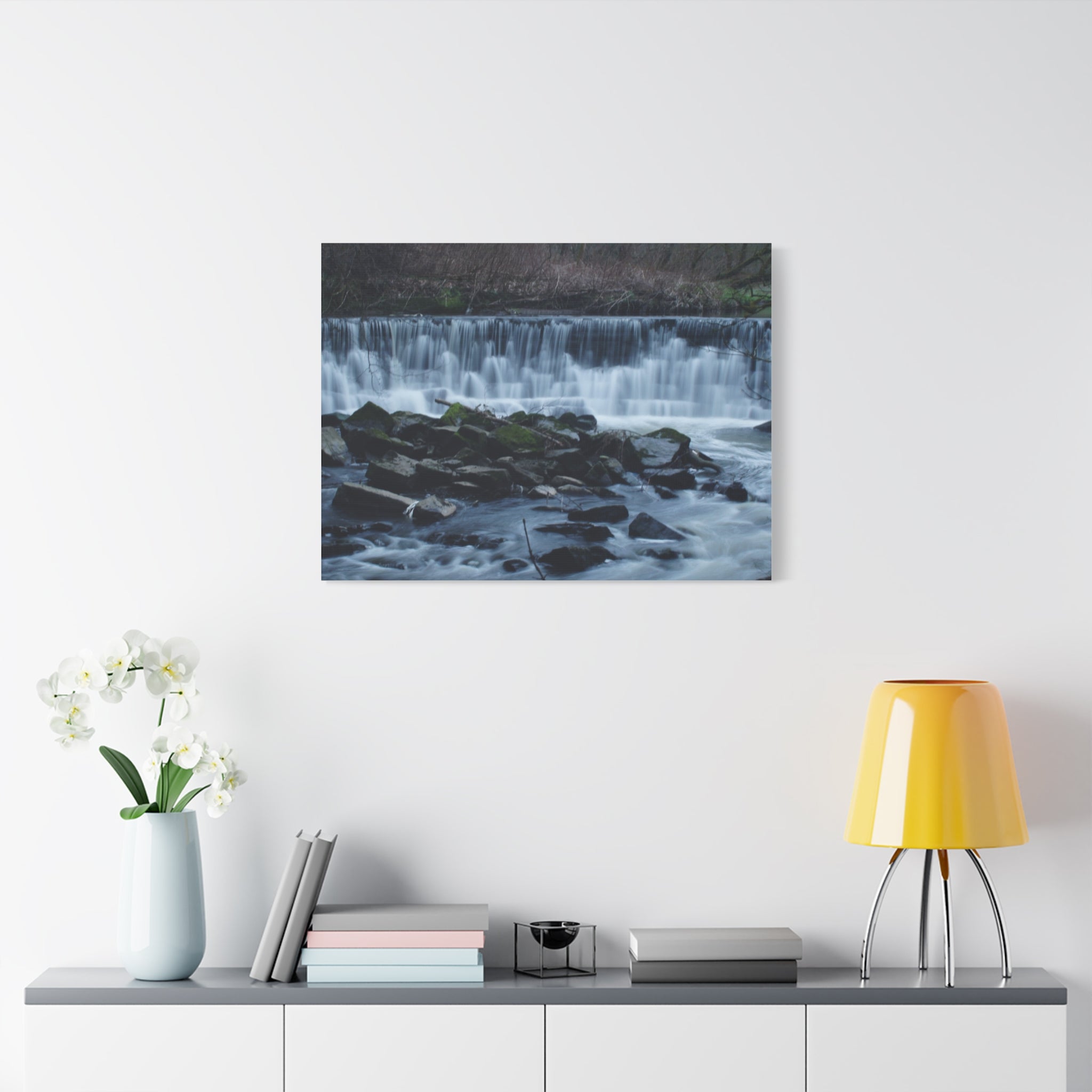 Waterfall Matte Canvas Print Serene River Landscape Stretched Wall Art