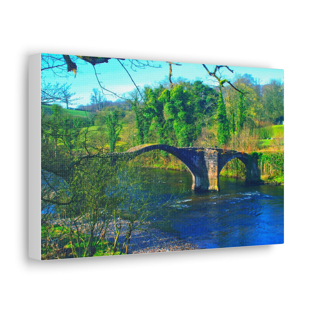 Scenic Stone Bridge Canvas Wall Art — River Landscape Print