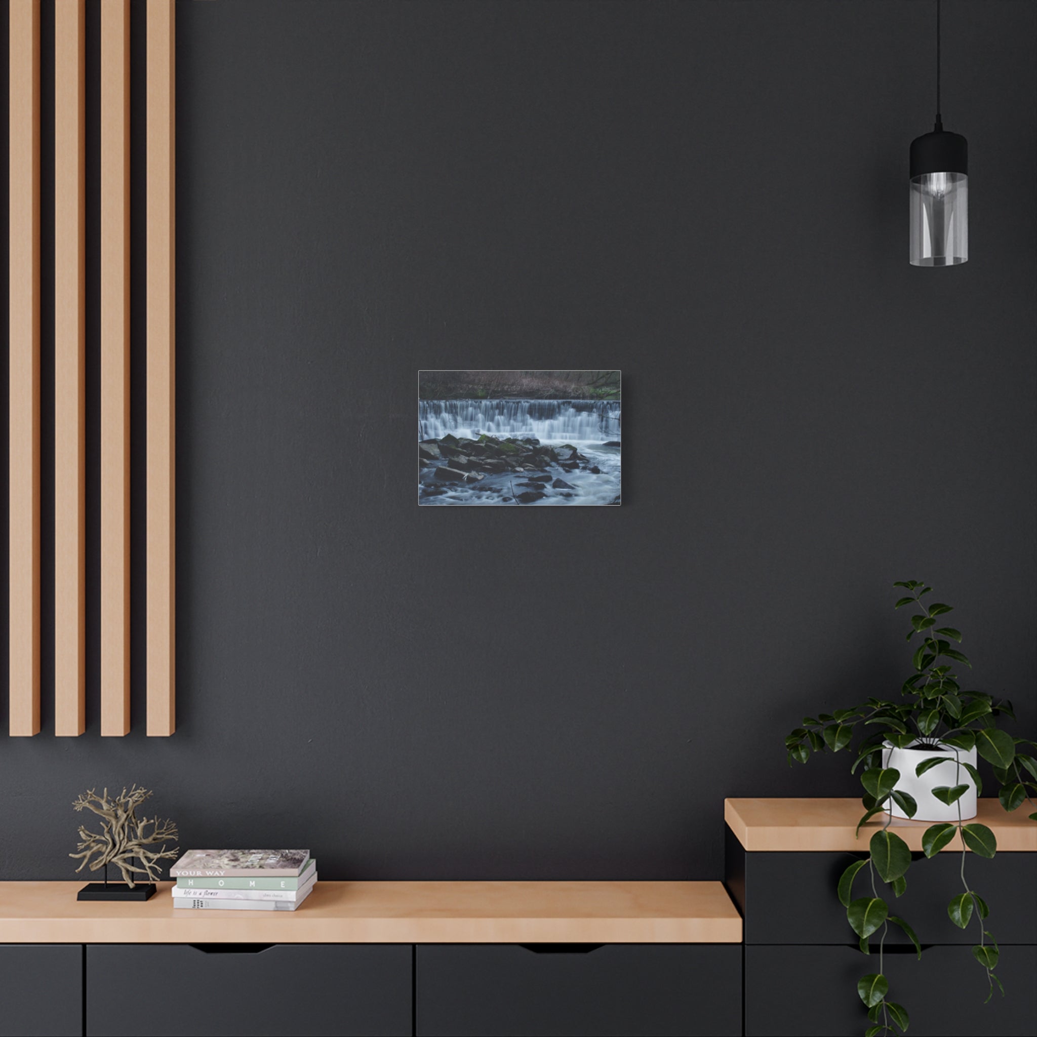 Waterfall Matte Canvas Print Serene River Landscape Stretched Wall Art
