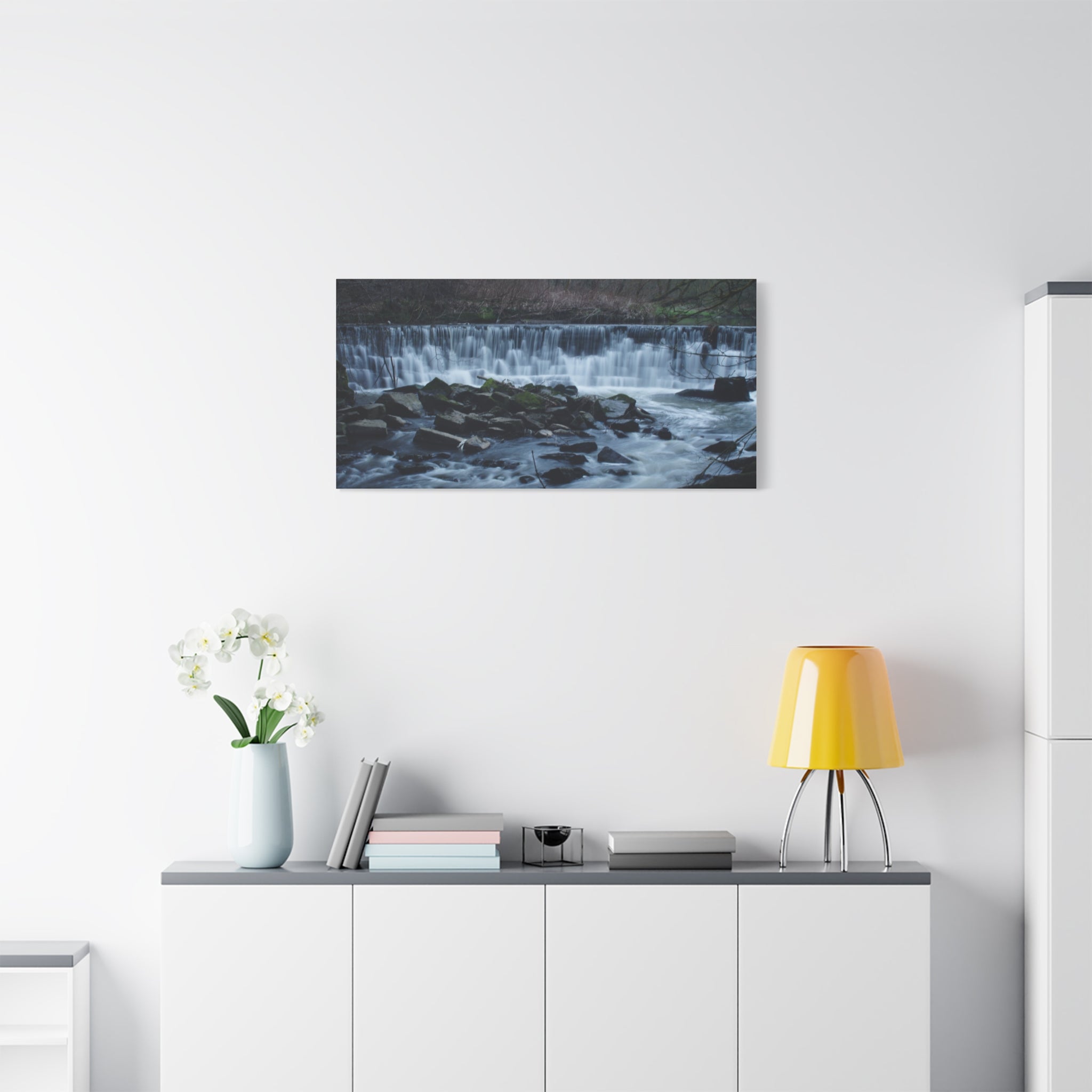 Waterfall Matte Canvas Print Serene River Landscape Stretched Wall Art