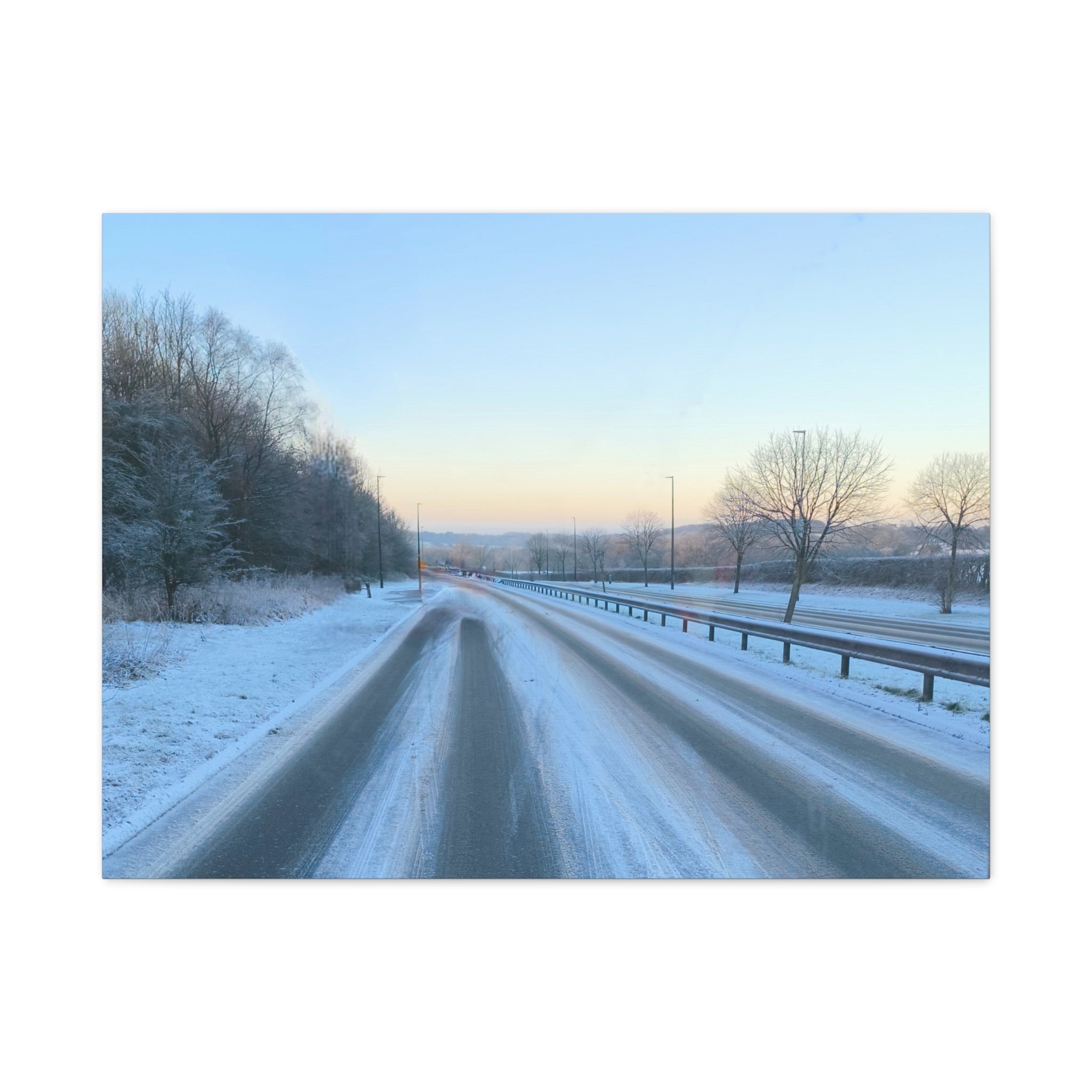 Winter Road Canvas Print Snowy Sunrise Stretched Matte Wall Art