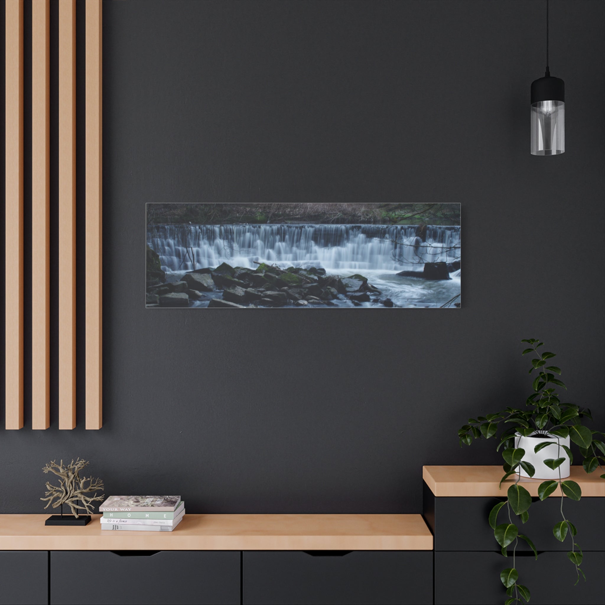 Waterfall Matte Canvas Print Serene River Landscape Stretched Wall Art