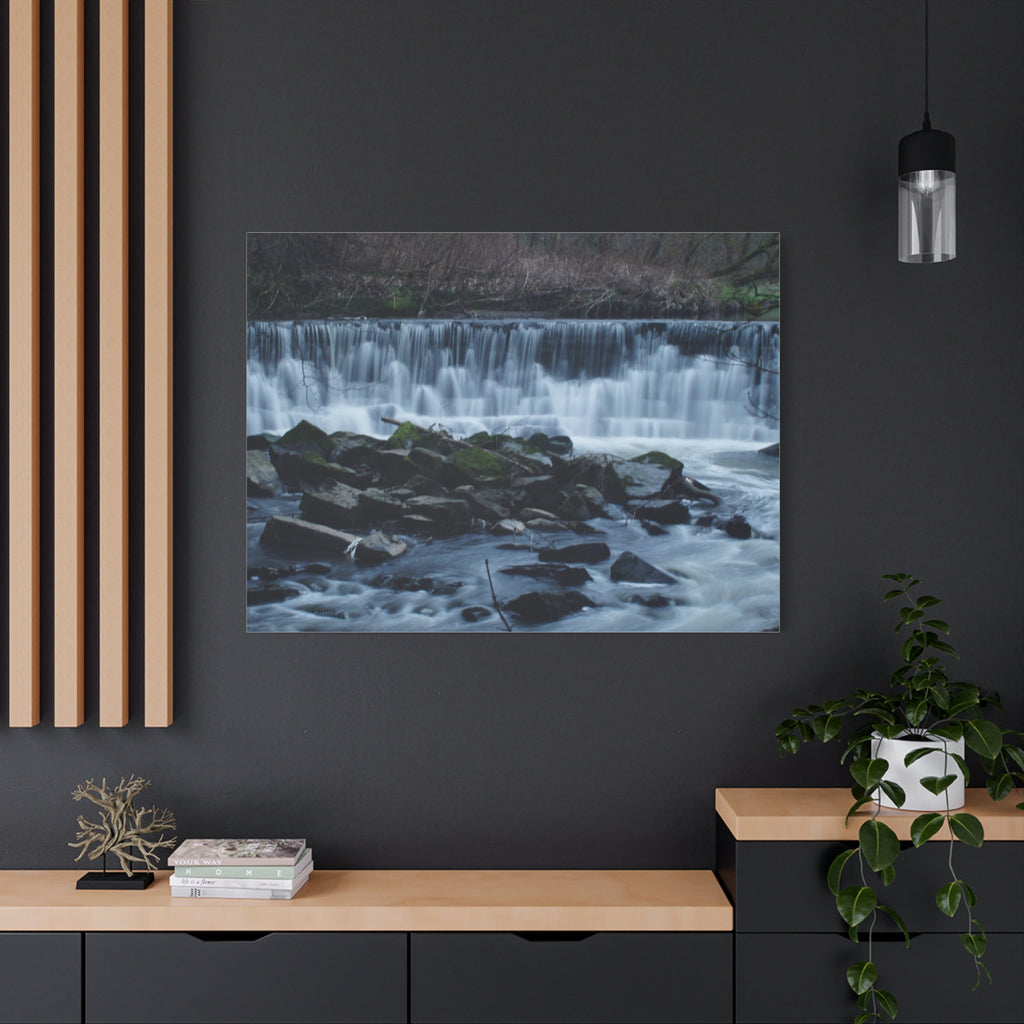 Waterfall Matte Canvas Print Serene River Landscape Stretched Wall Art