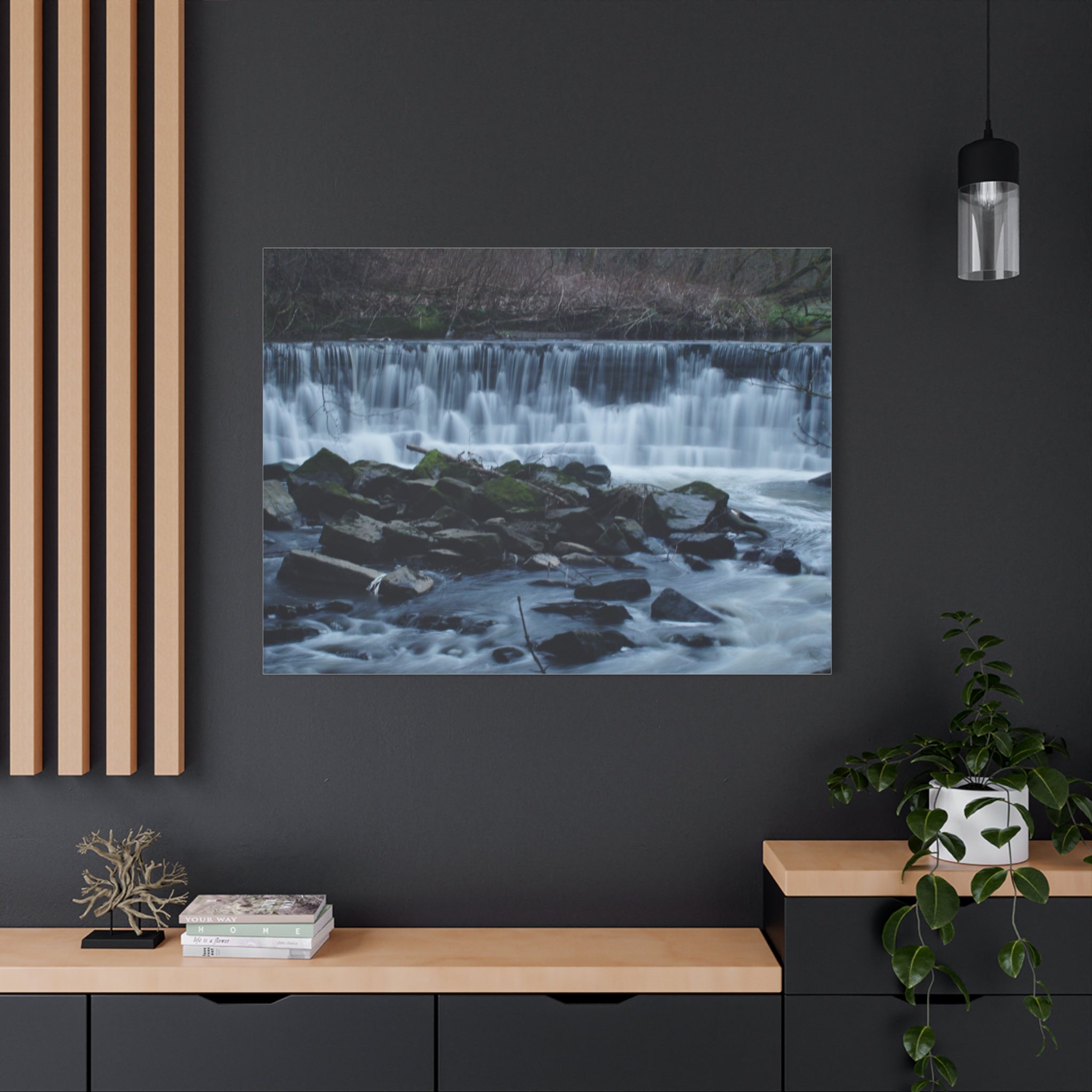Waterfall Matte Canvas Print Serene River Landscape Stretched Wall Art