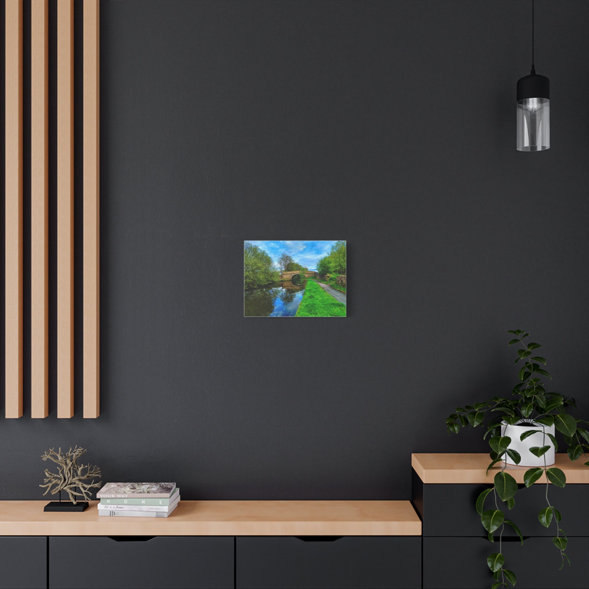 Countryside Canal Bridge Canvas Print Tranquil River Path Wall Art