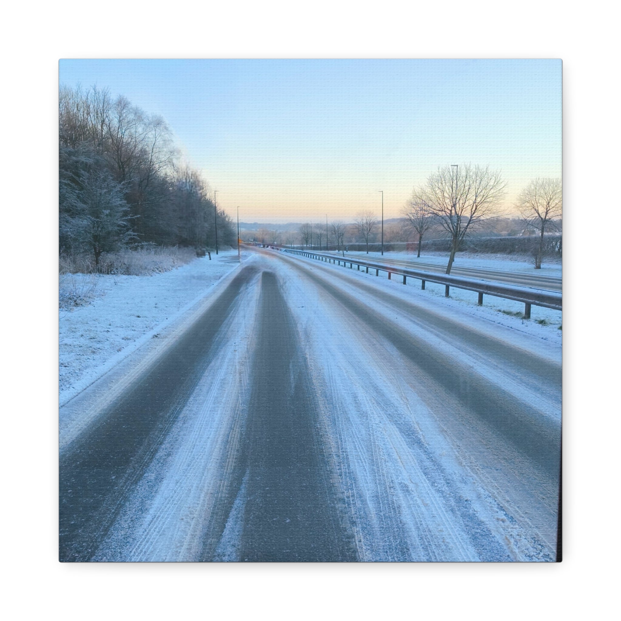 Winter Road Canvas Print Snowy Sunrise Stretched Matte Wall Art