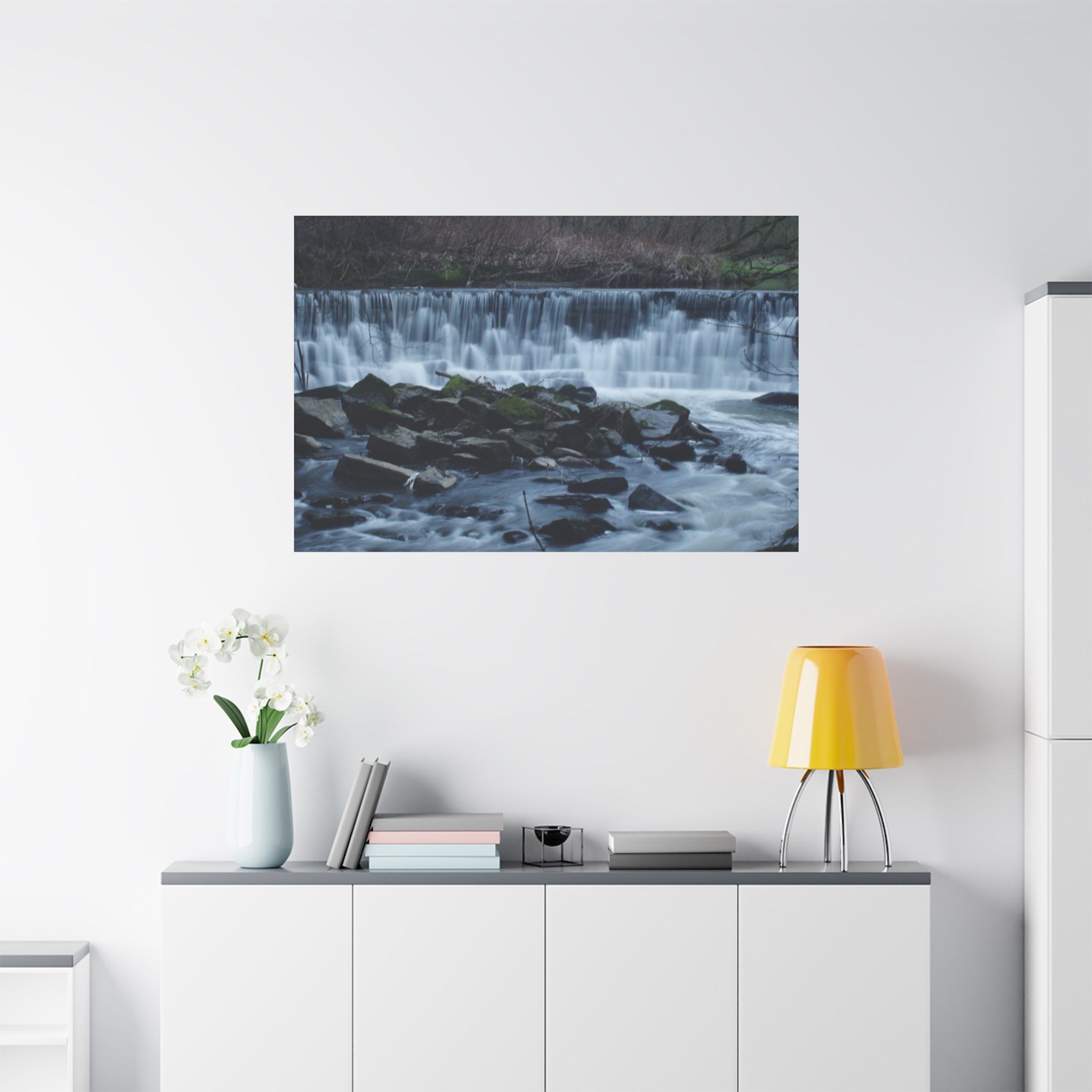 Waterfall Matte Canvas Print Serene River Landscape Stretched Wall Art