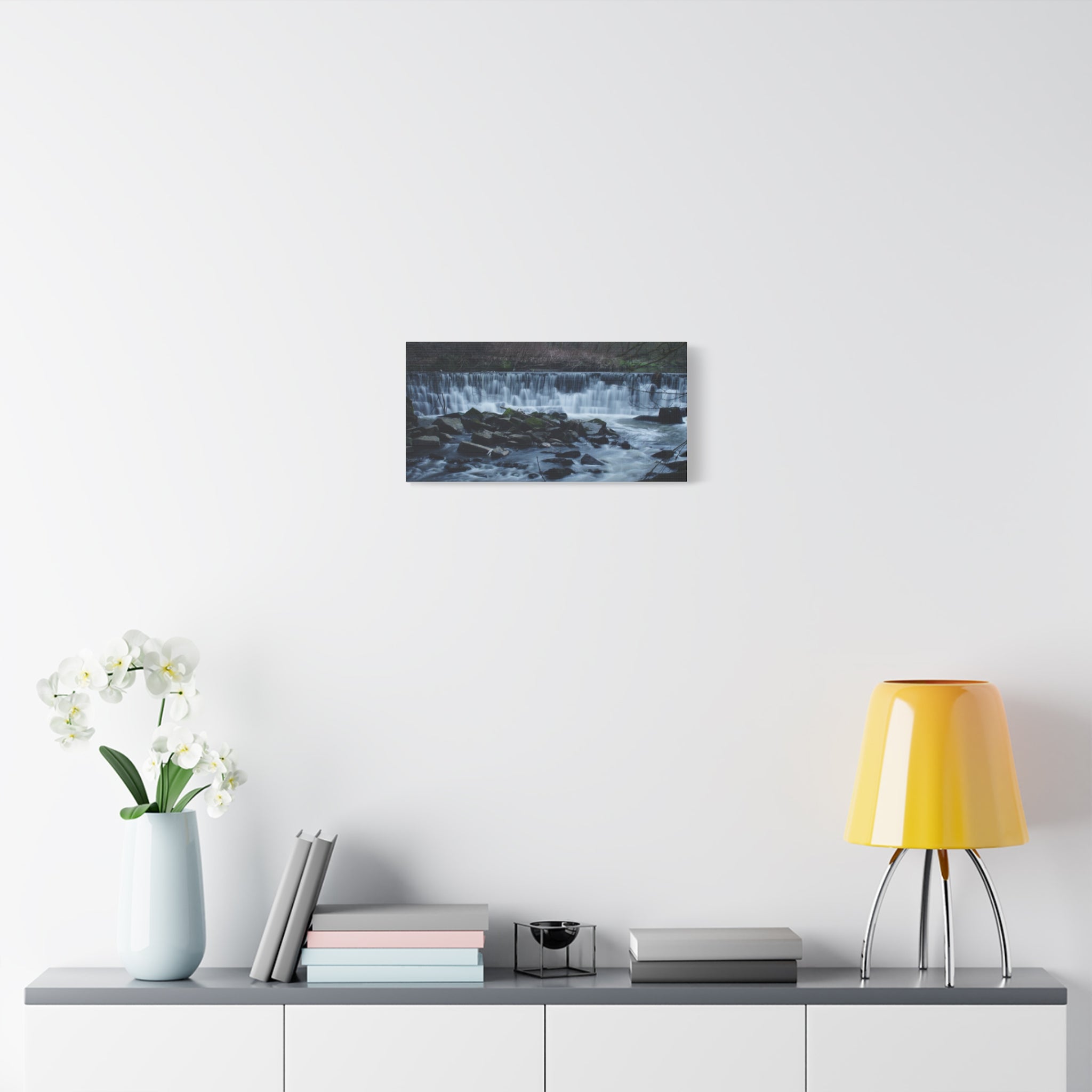 Waterfall Matte Canvas Print Serene River Landscape Stretched Wall Art