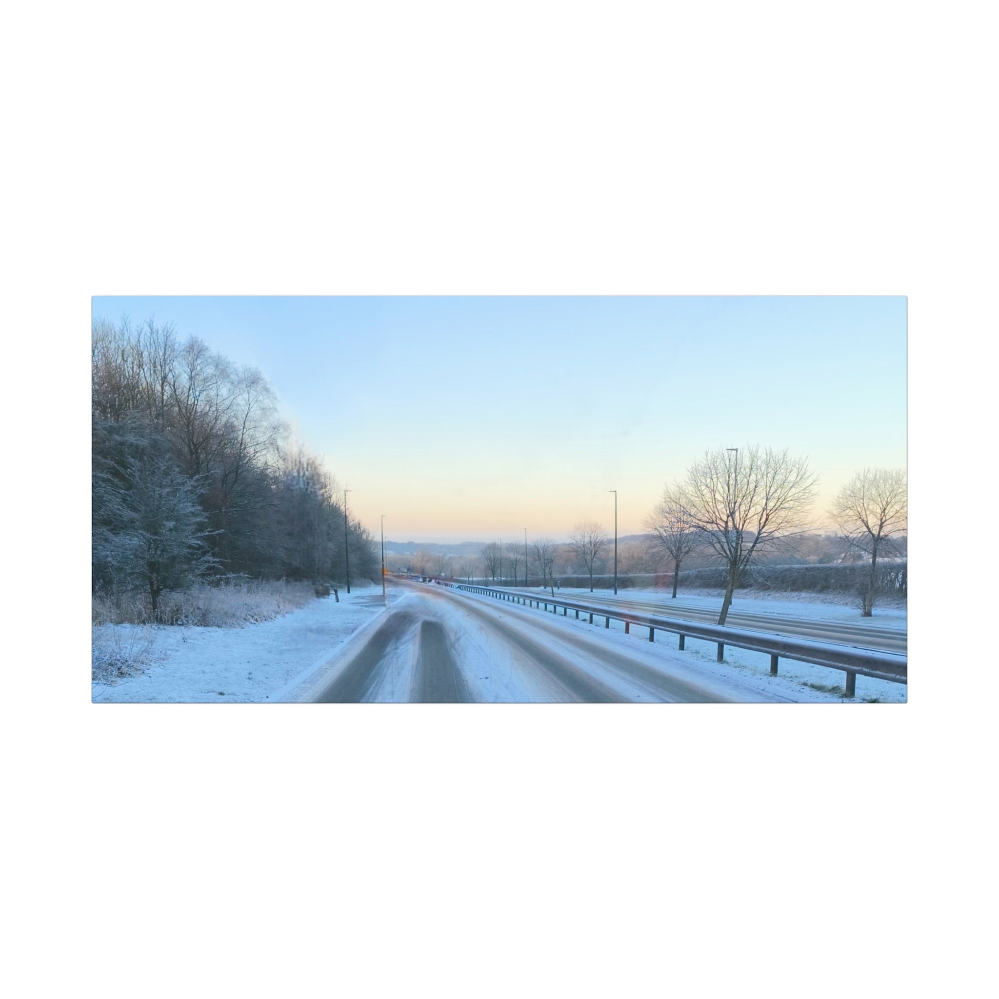 Winter Road Canvas Print Snowy Sunrise Stretched Matte Wall Art