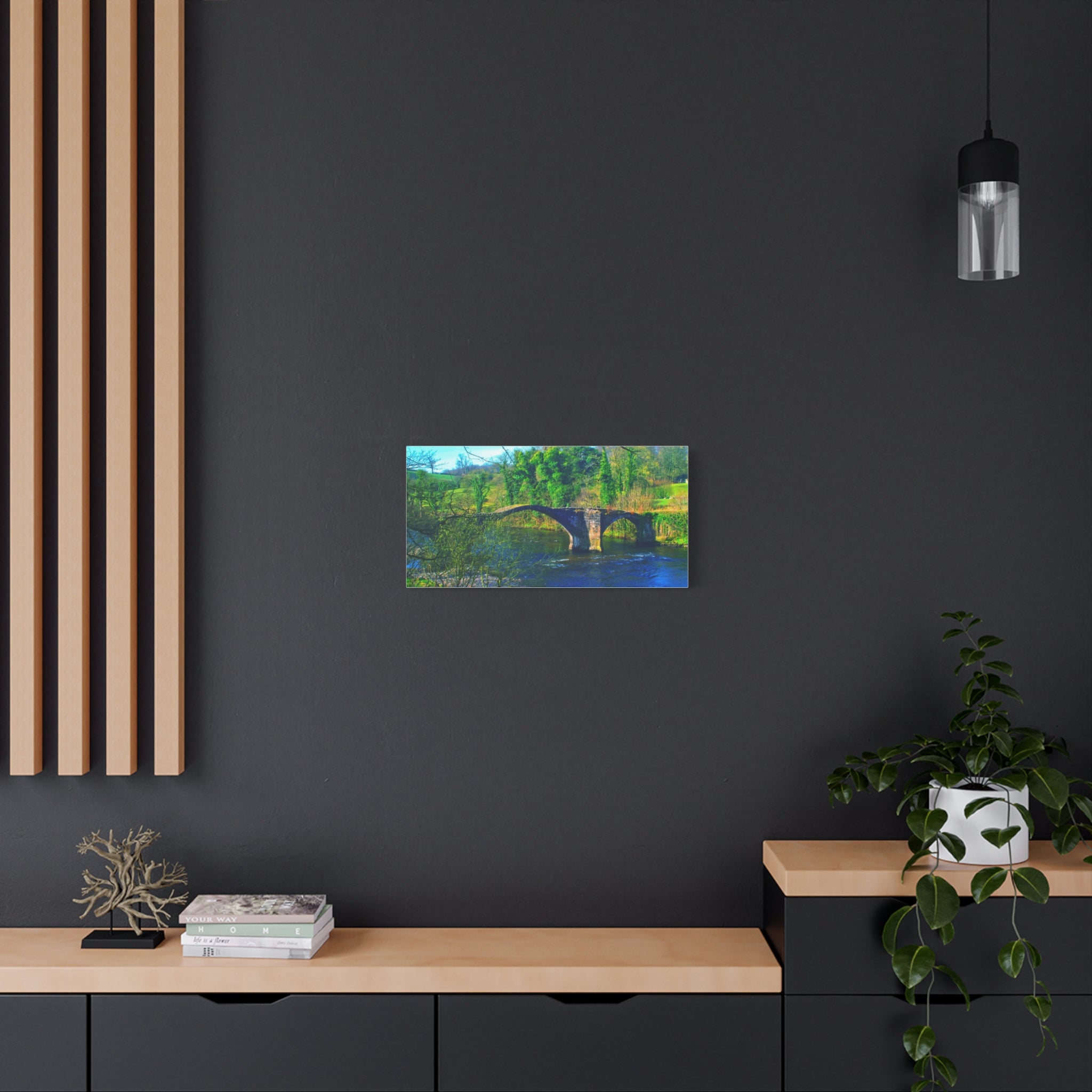 Scenic Stone Bridge Canvas Wall Art — River Landscape Print