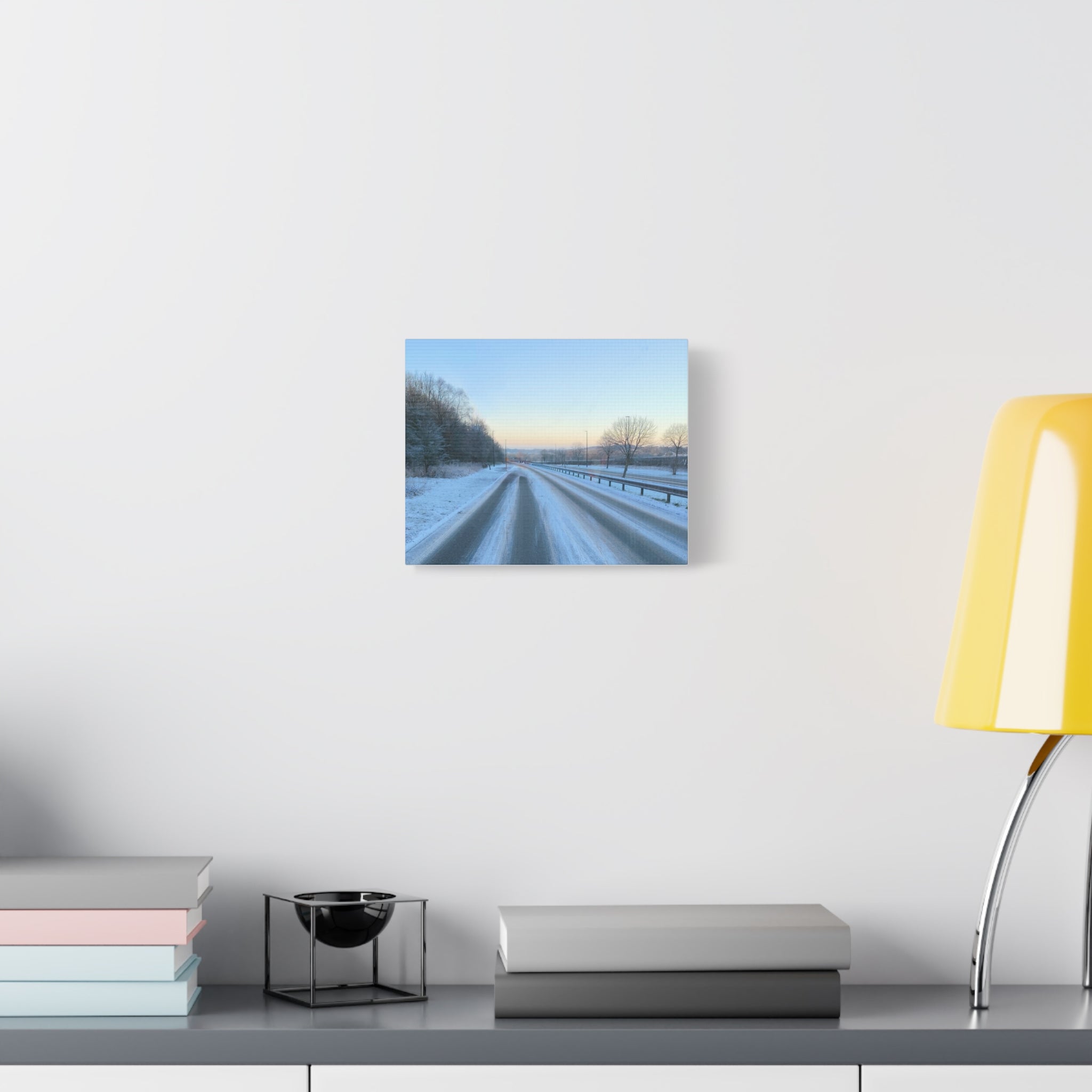 Winter Road Canvas Print Snowy Sunrise Stretched Matte Wall Art