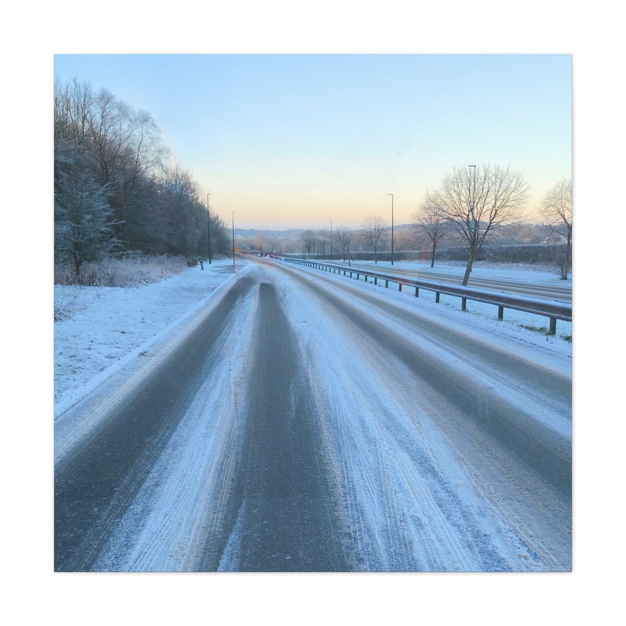Winter Road Canvas Print Snowy Sunrise Stretched Matte Wall Art