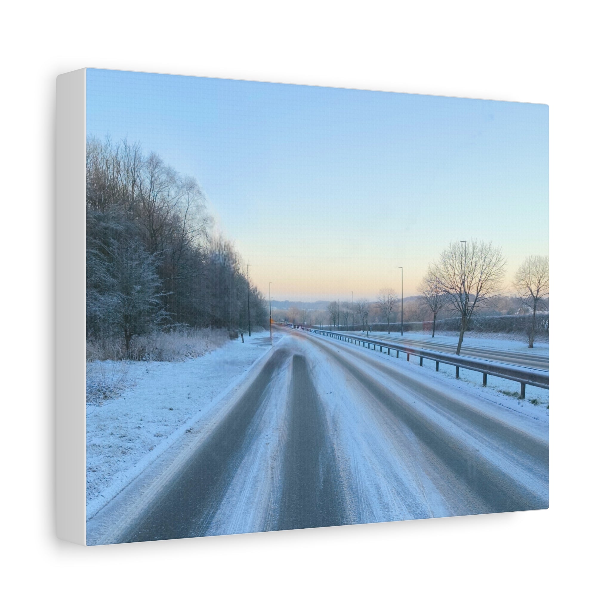 Winter Road Canvas Print Snowy Sunrise Stretched Matte Wall Art