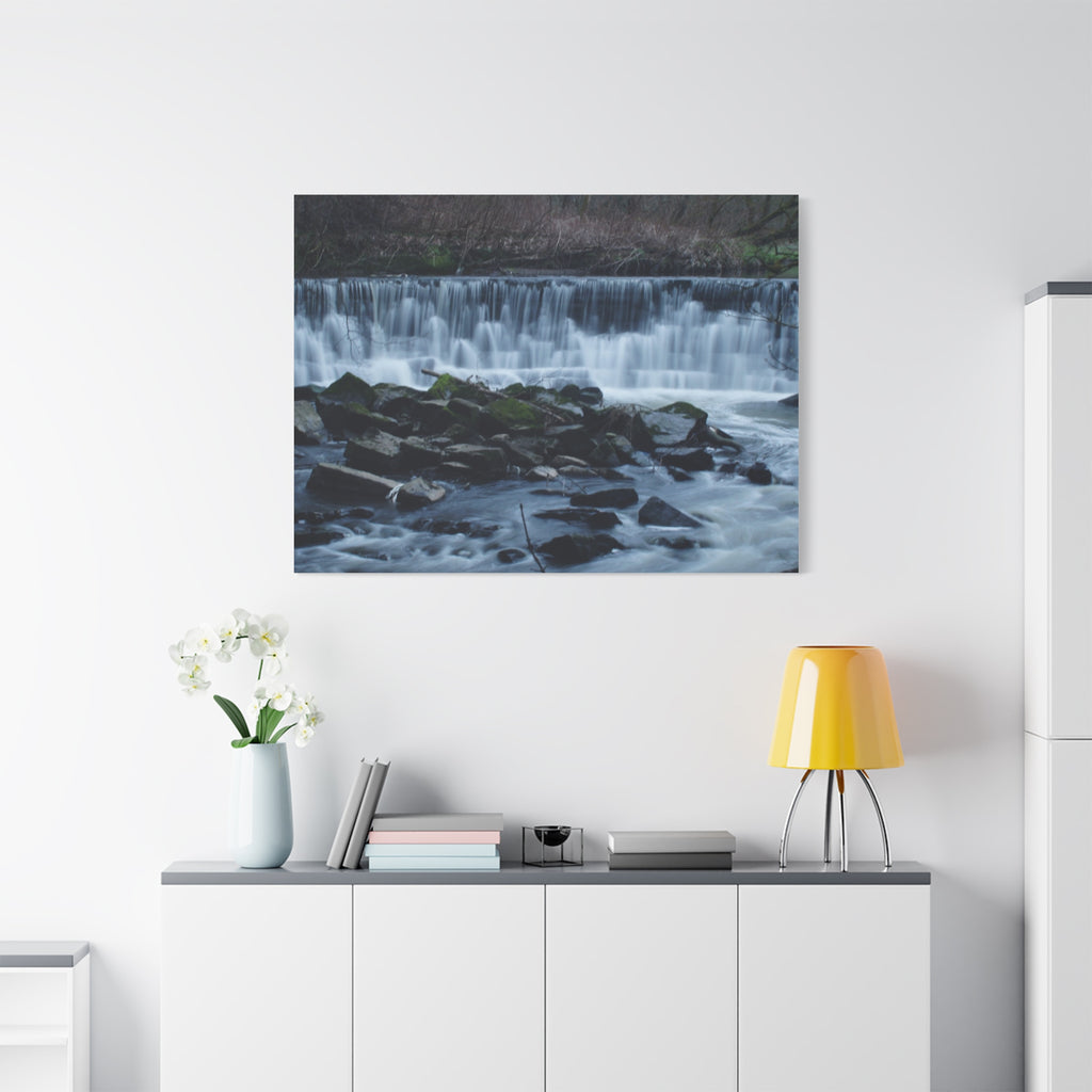 Waterfall Matte Canvas Print Serene River Landscape Stretched Wall Art